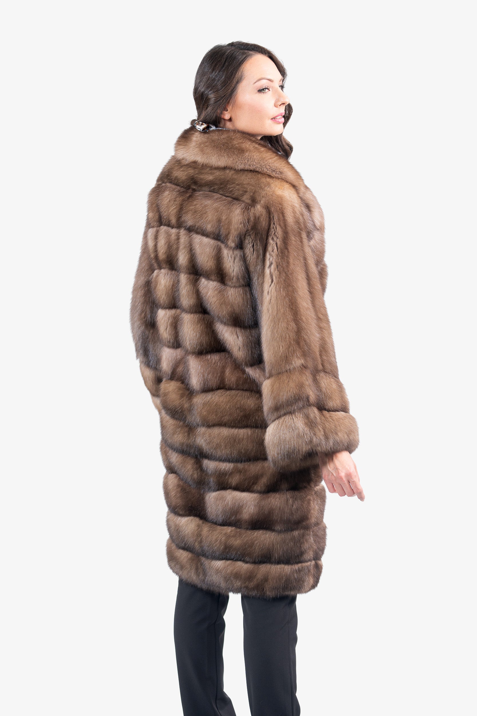 Graphite Russian Sable Coat with Notch Collar and Let Out Sleeves P/K13C530S20V30