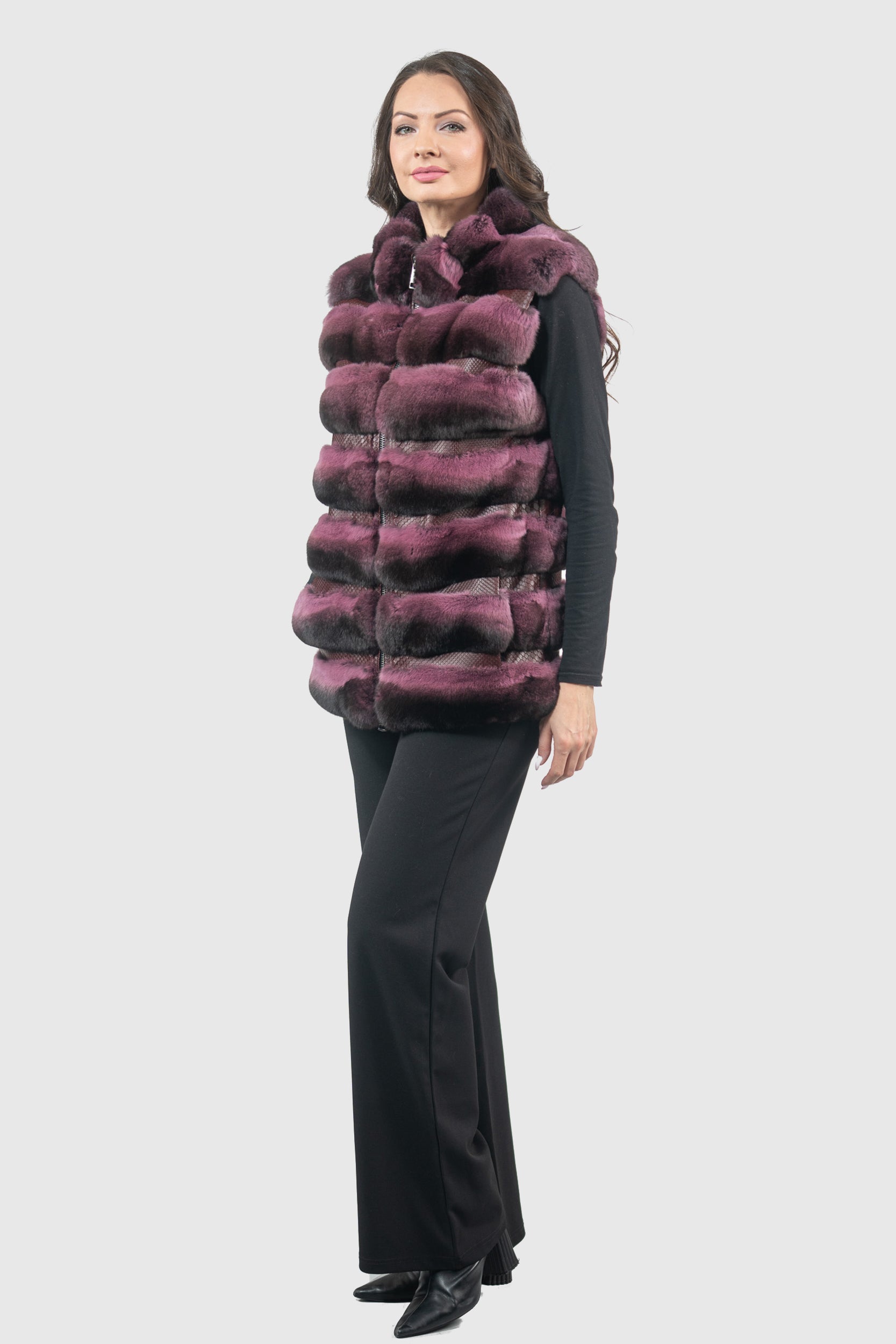 Bordeaux Chinchilla Vest with Snake Leather Ρ/Κ13c519g530