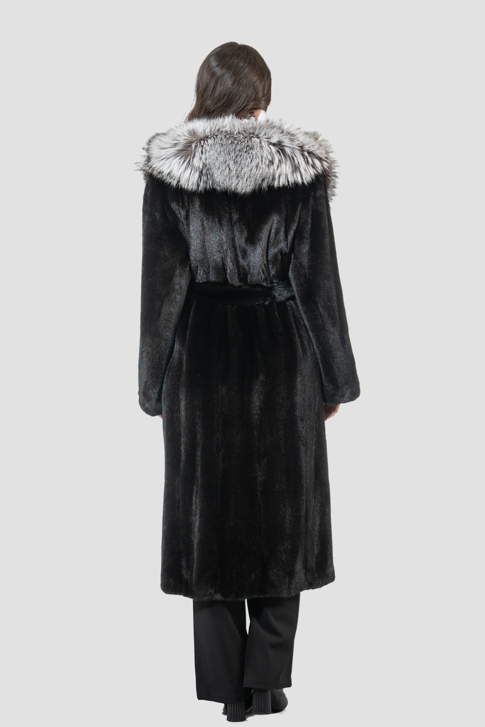 Blackgalama Mink Coat With Fox Shawl Collar L/O13C530gC17