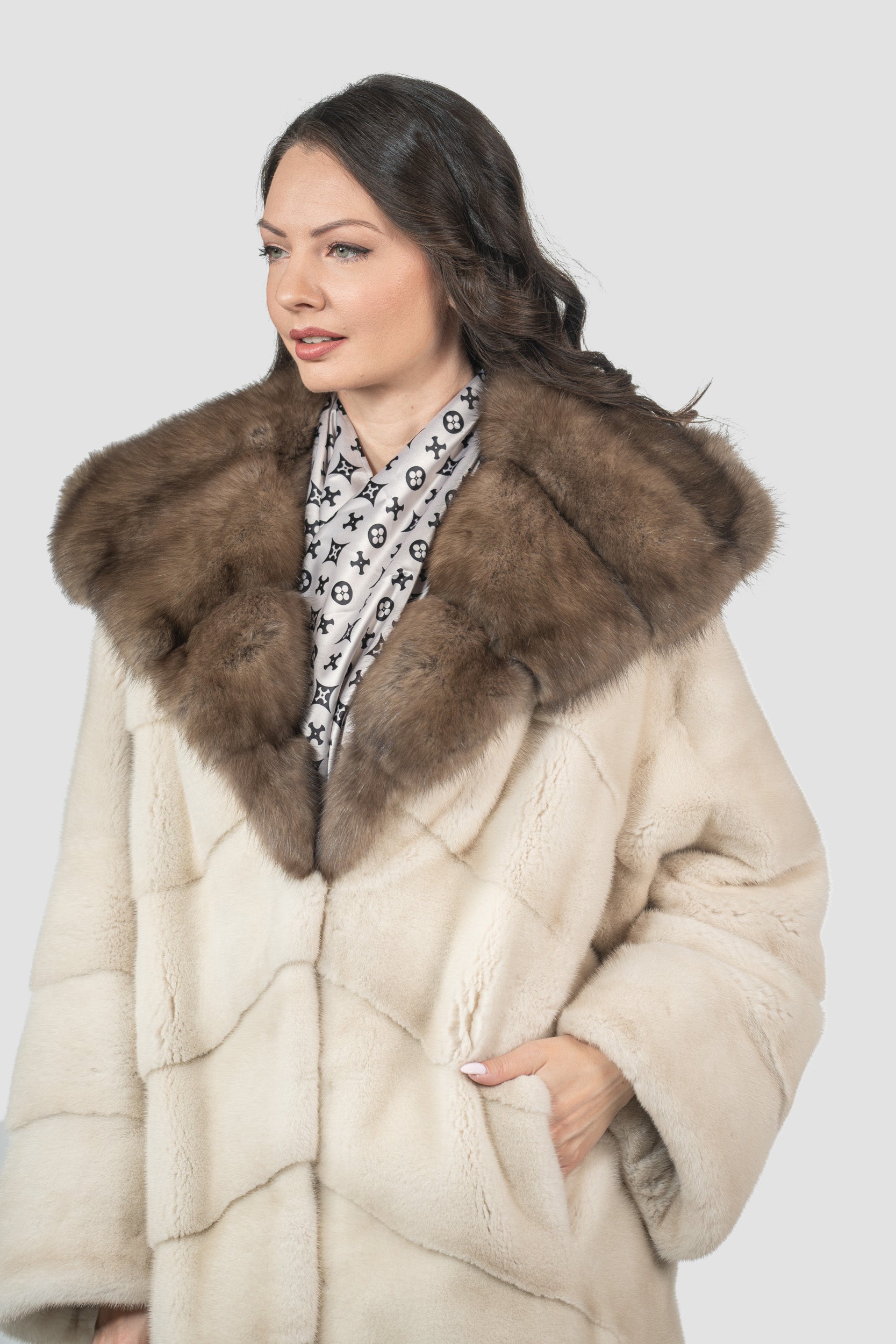 Pearl Mink Coat with Russian Sable Hood A/K13C850