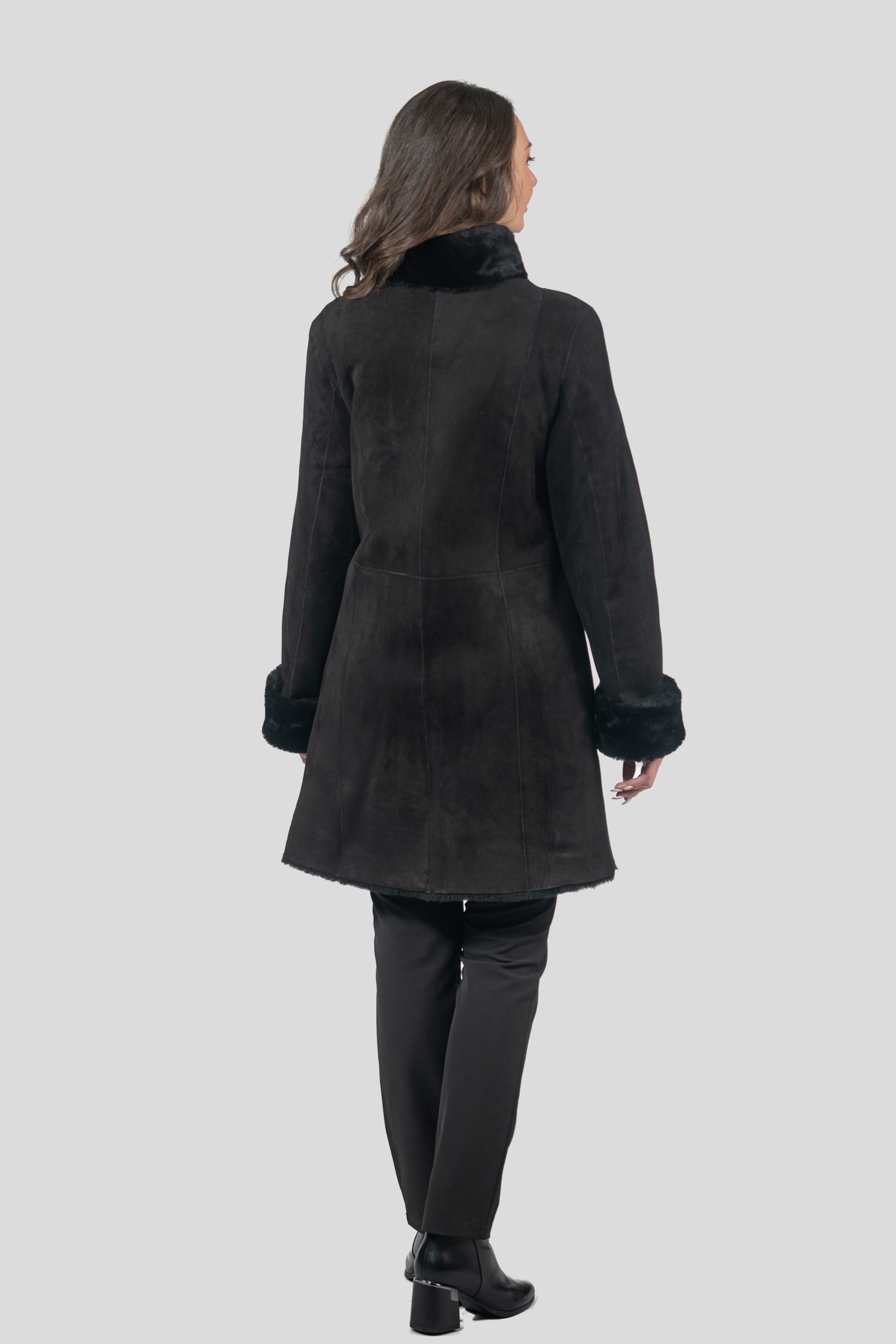 Black Half Coat In Spanish Merino with Stand Collar 207