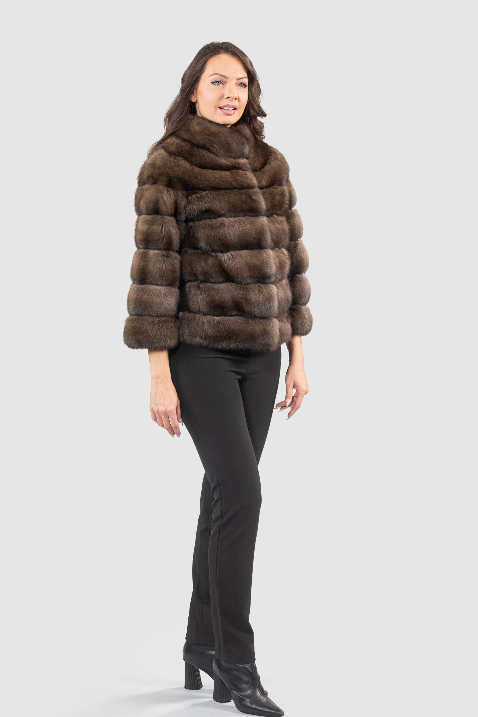 Dark Russian Sable Jacket with Stand Collar P/K13C528