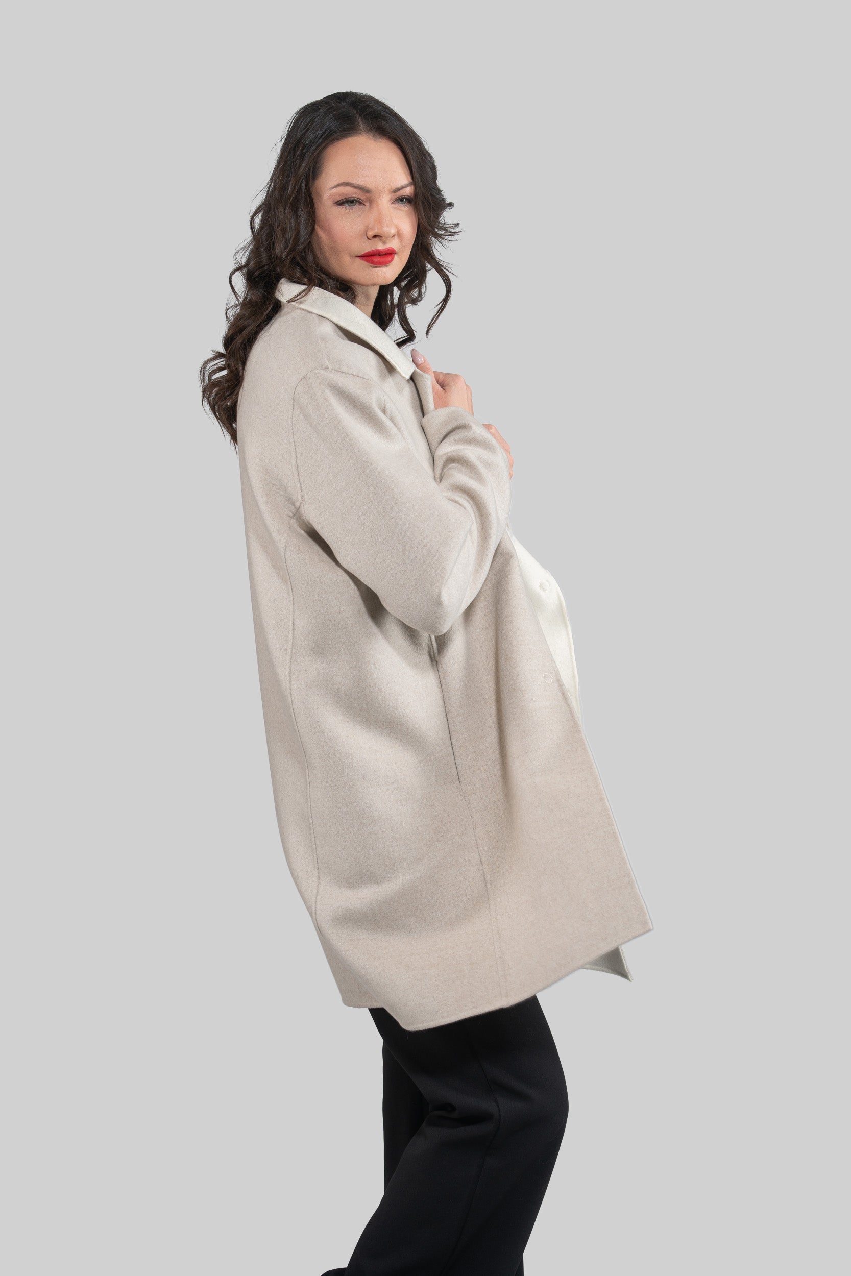 White Ecru Cashmere Half Coat