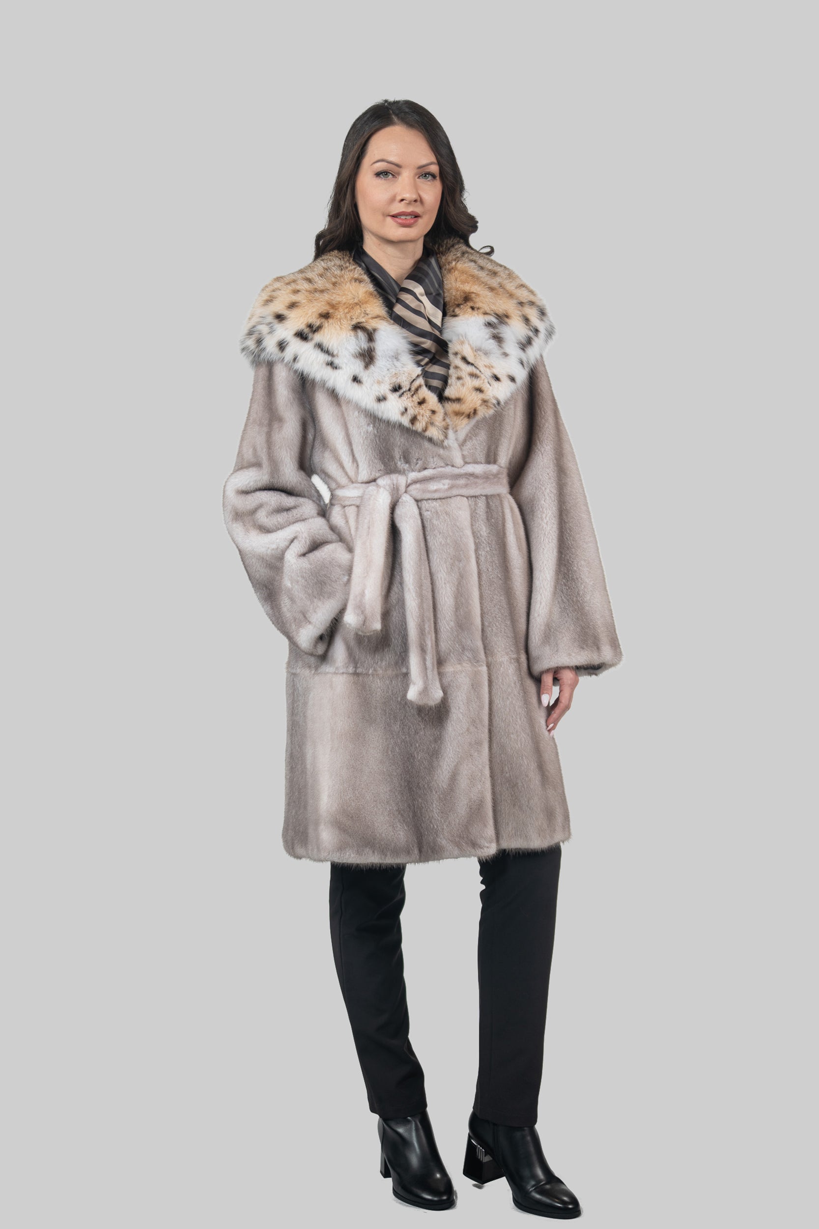 Silver Blue Mink Coat with Bobcat Hood S/S13C978
