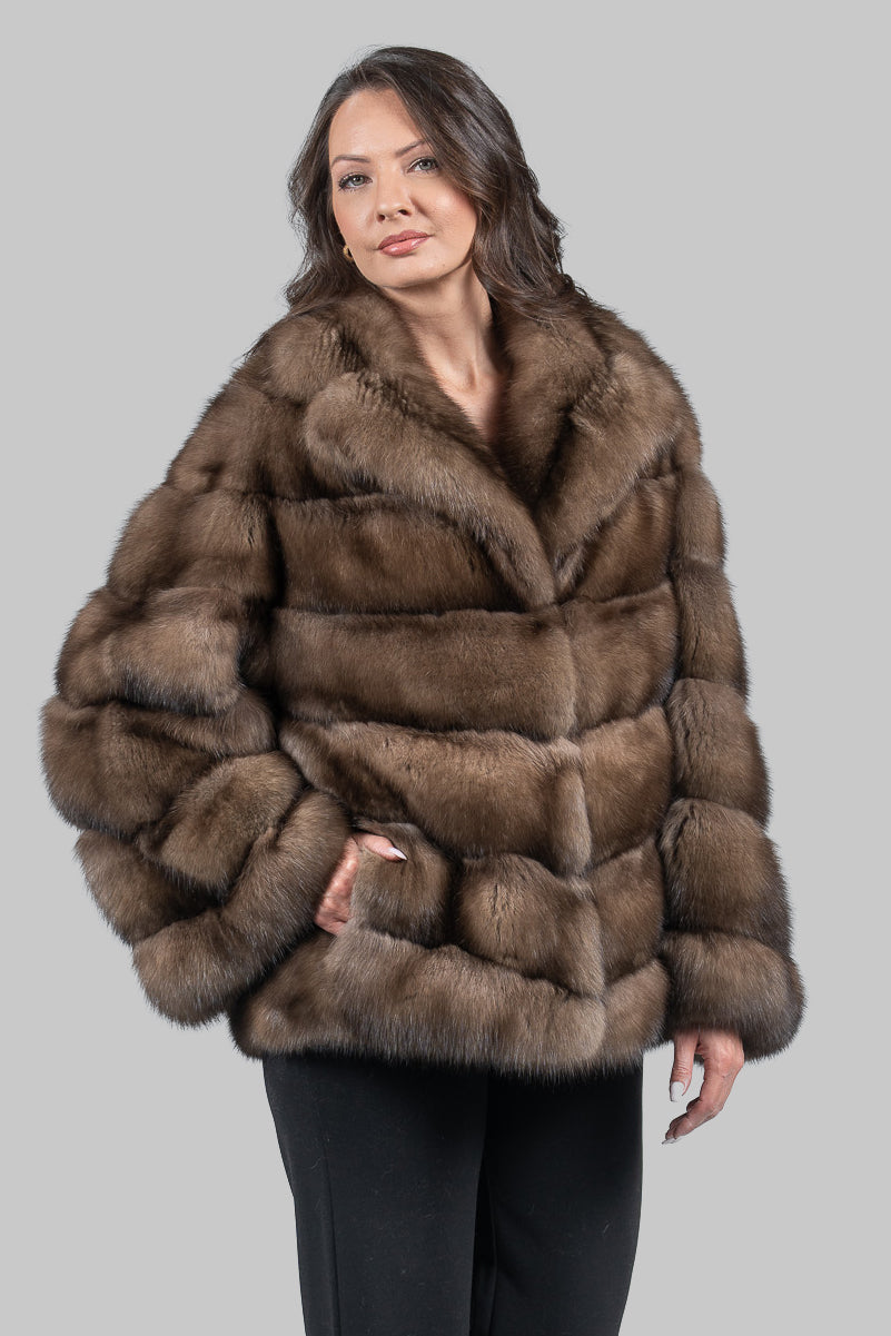 Graphite Russian Sable Half Coat with Notch Collar V/K14M475G034