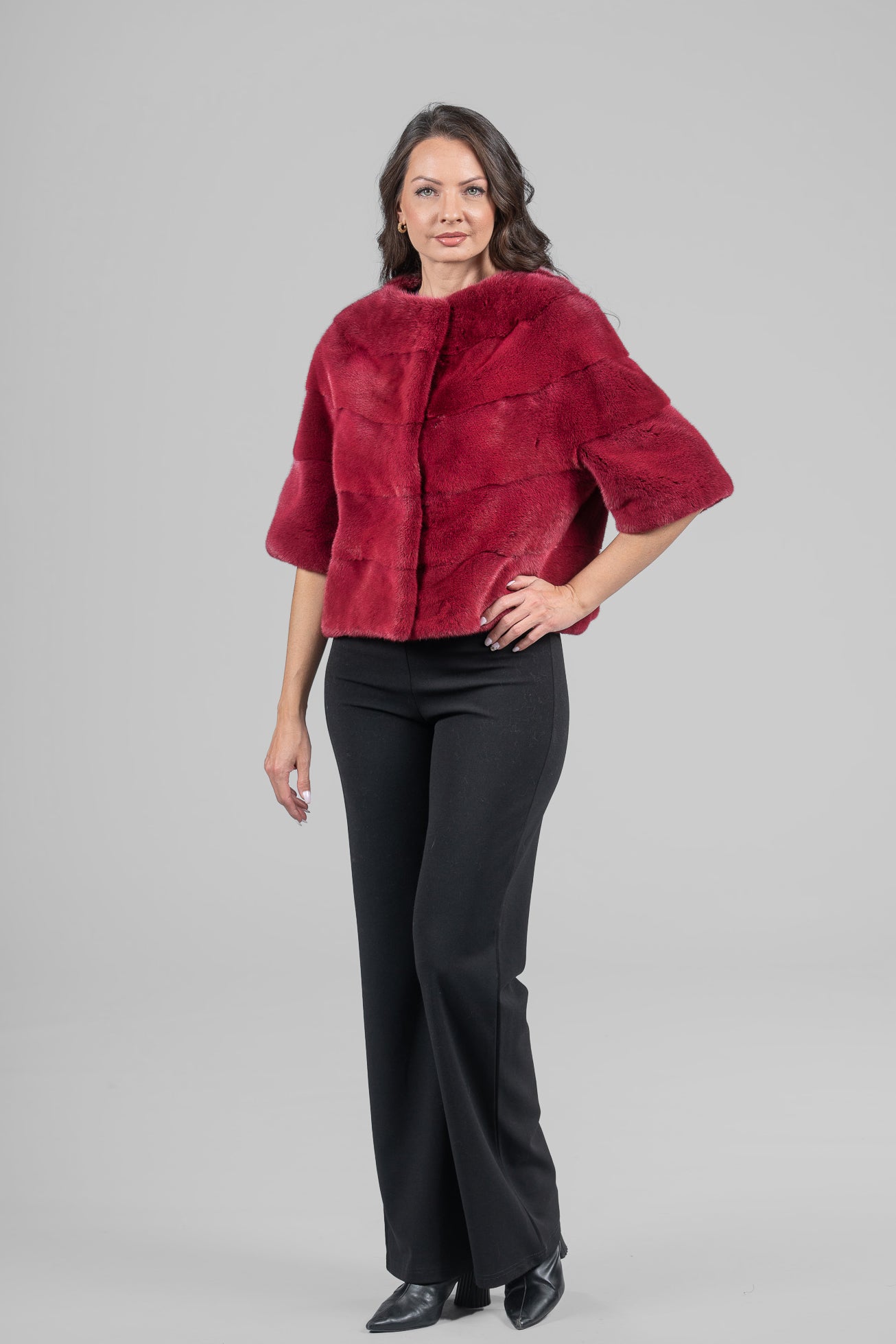 Cropped Red Mink Fur Jacket P/K16M643