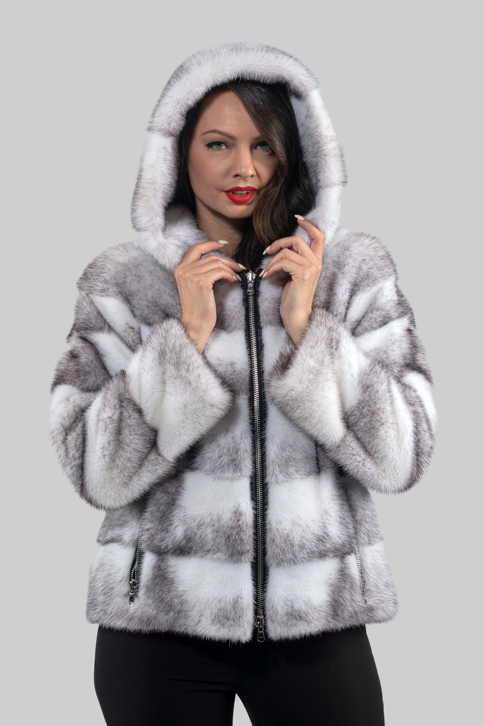 Blackcross Mink Jacket with Stand Collar and Zipper P/K13C224H