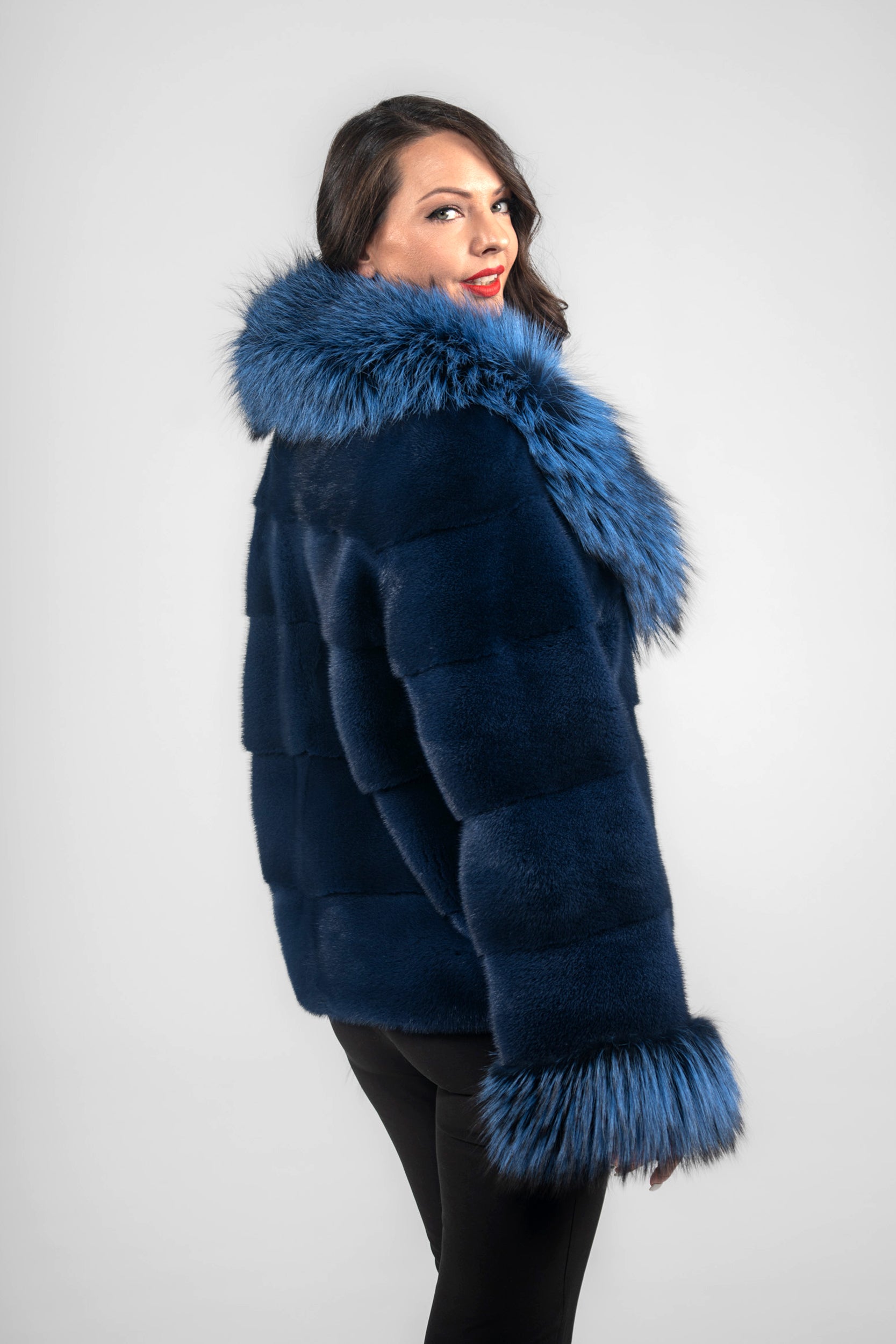 Blue Jean Mink Jacket with Fox Notch Collar P/K13C528S20