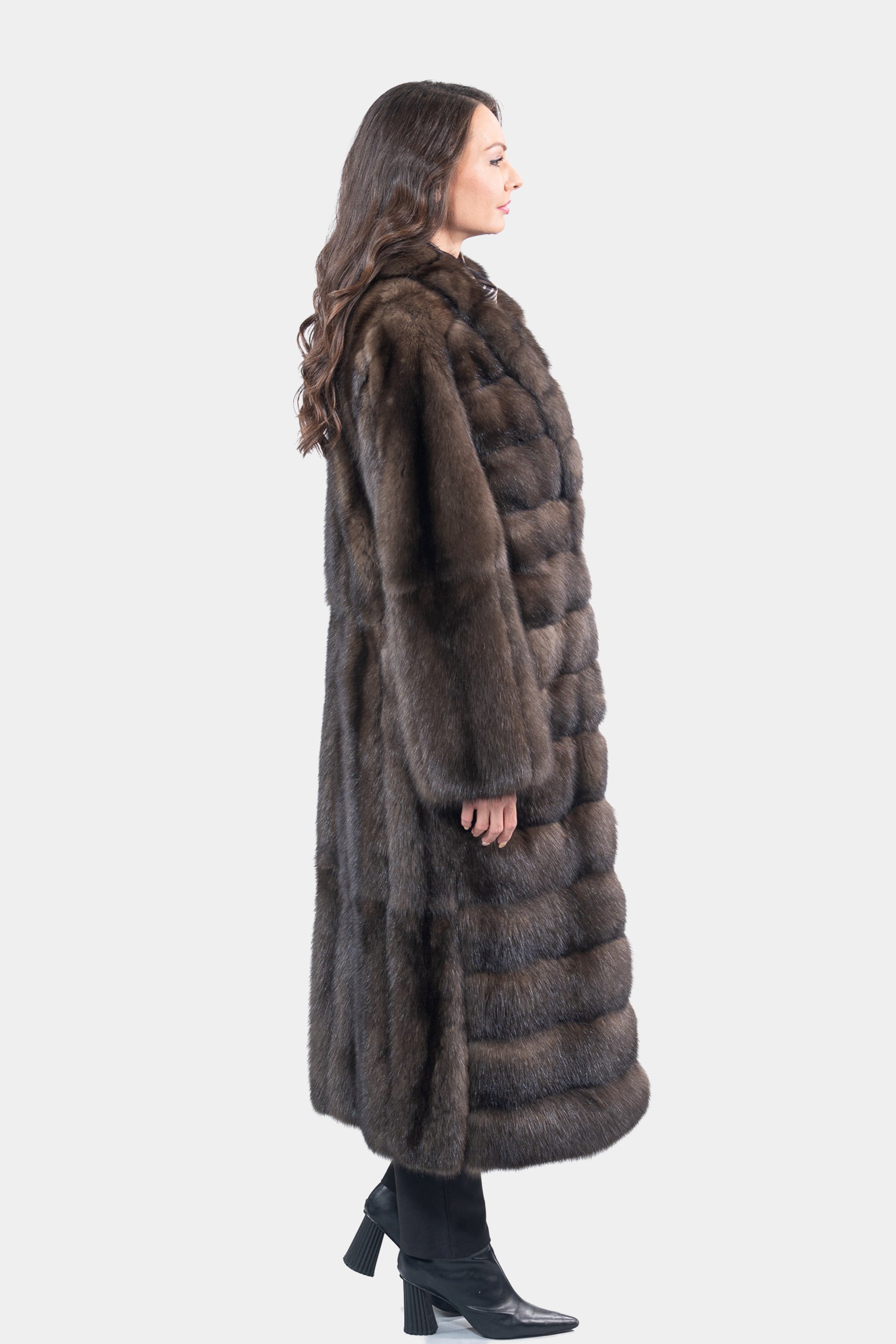 Dark Russian Sable Coat with Shawl Collar and Let Out Back P/K13C530G8003