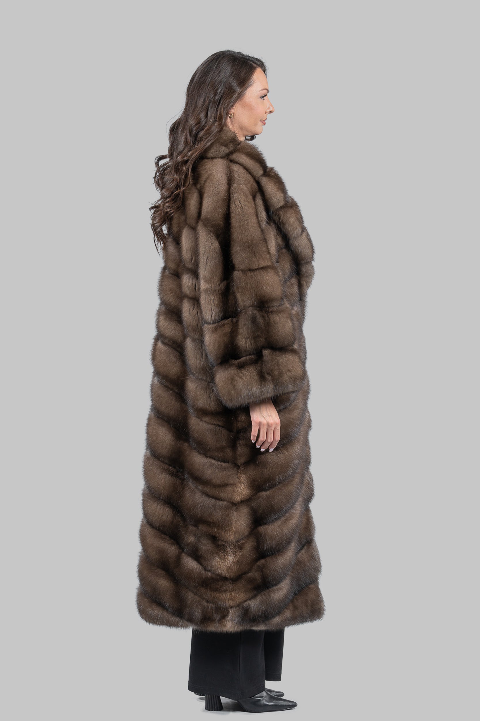 Graphite Sable Long Coat with Shawl Collar A/K13C848C17