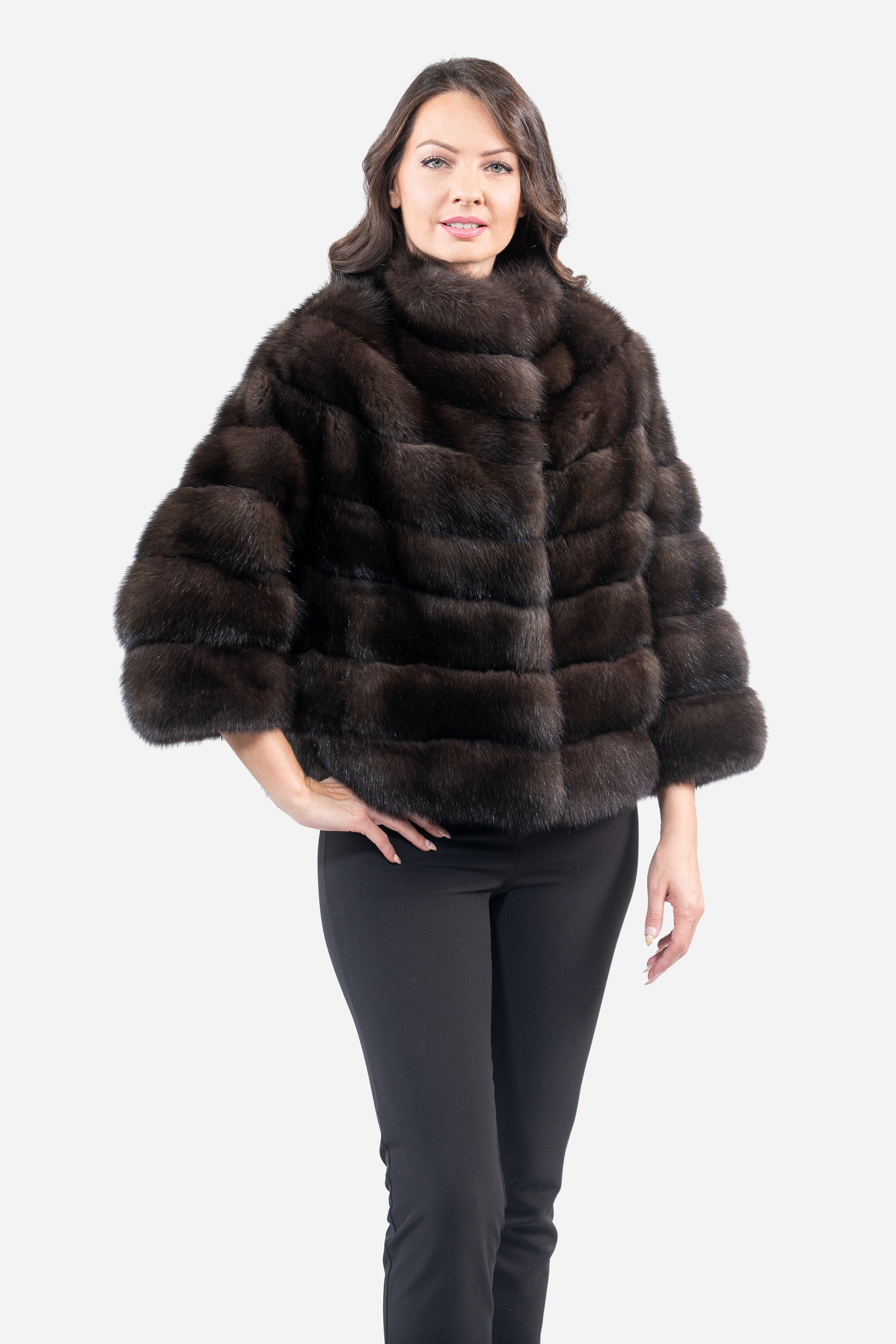 Dark Russian Sable Jacket with Stand Collar P/K16cm643G