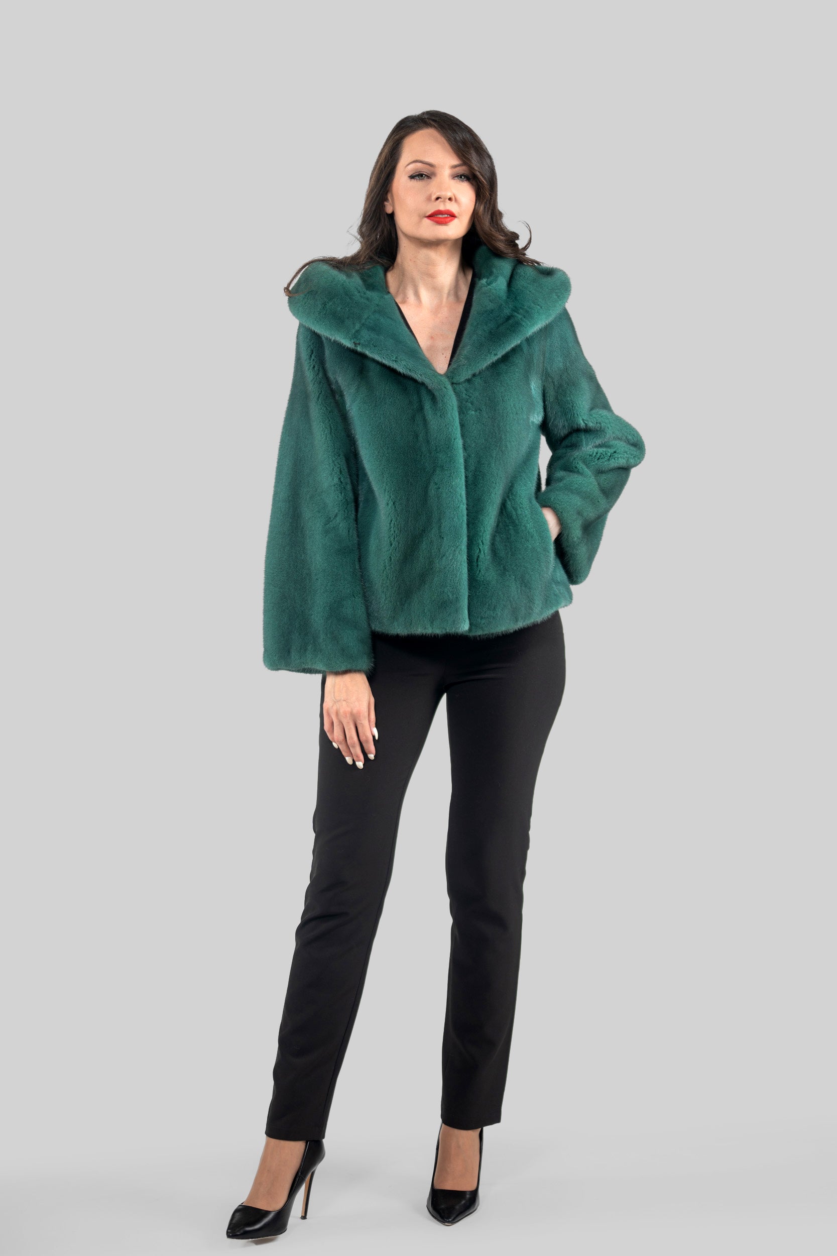 Green Mink Jacket with Attached Hood L/O13C543H