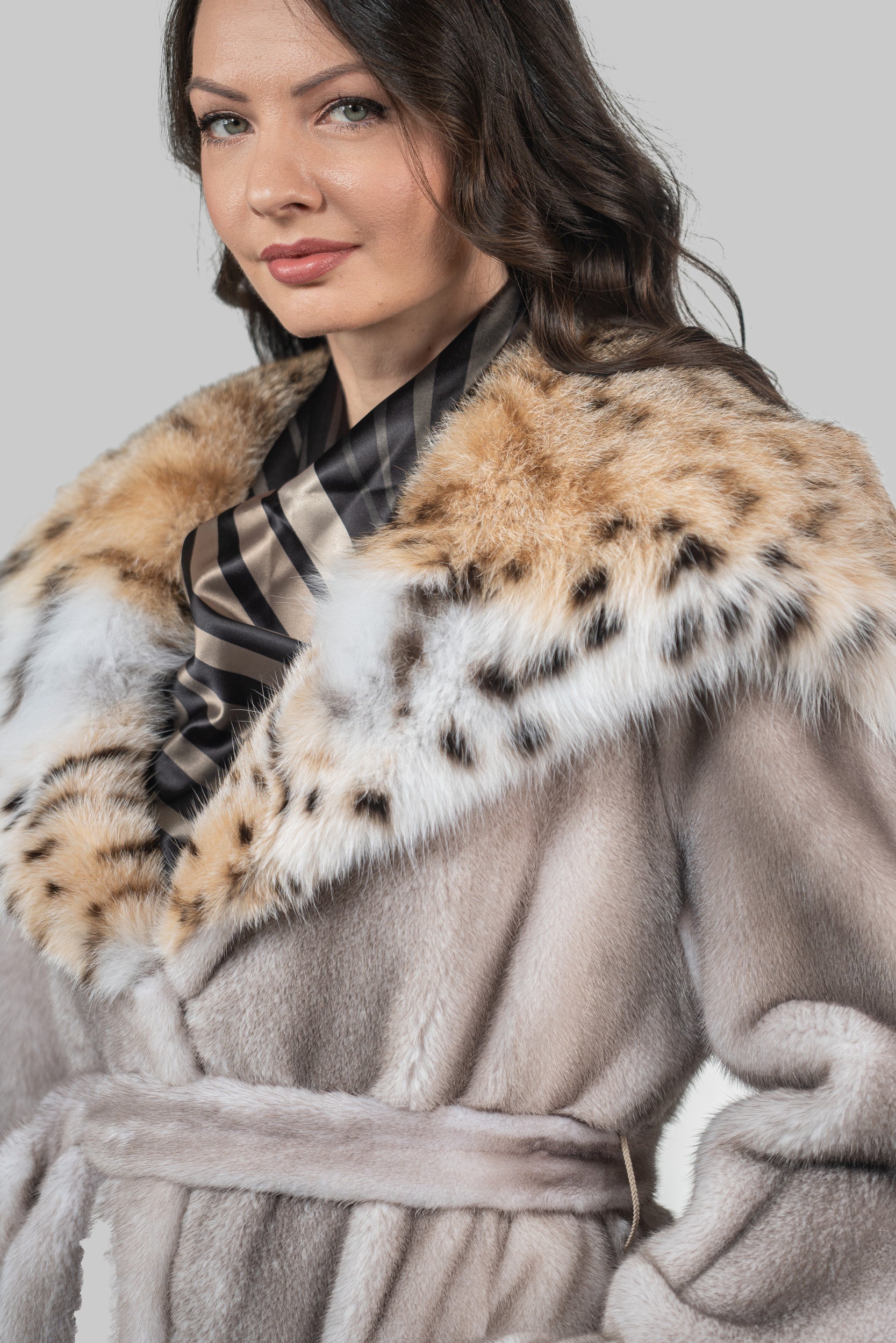 Silver Blue Mink Coat with Bobcat Hood S/S13C978