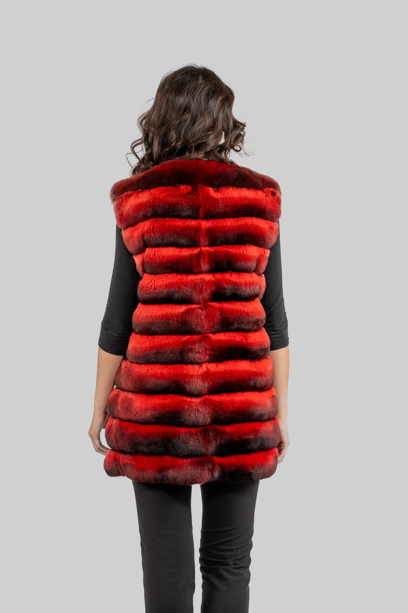 Collarless Crimson Red Chinchilla Vest P/K13C519
