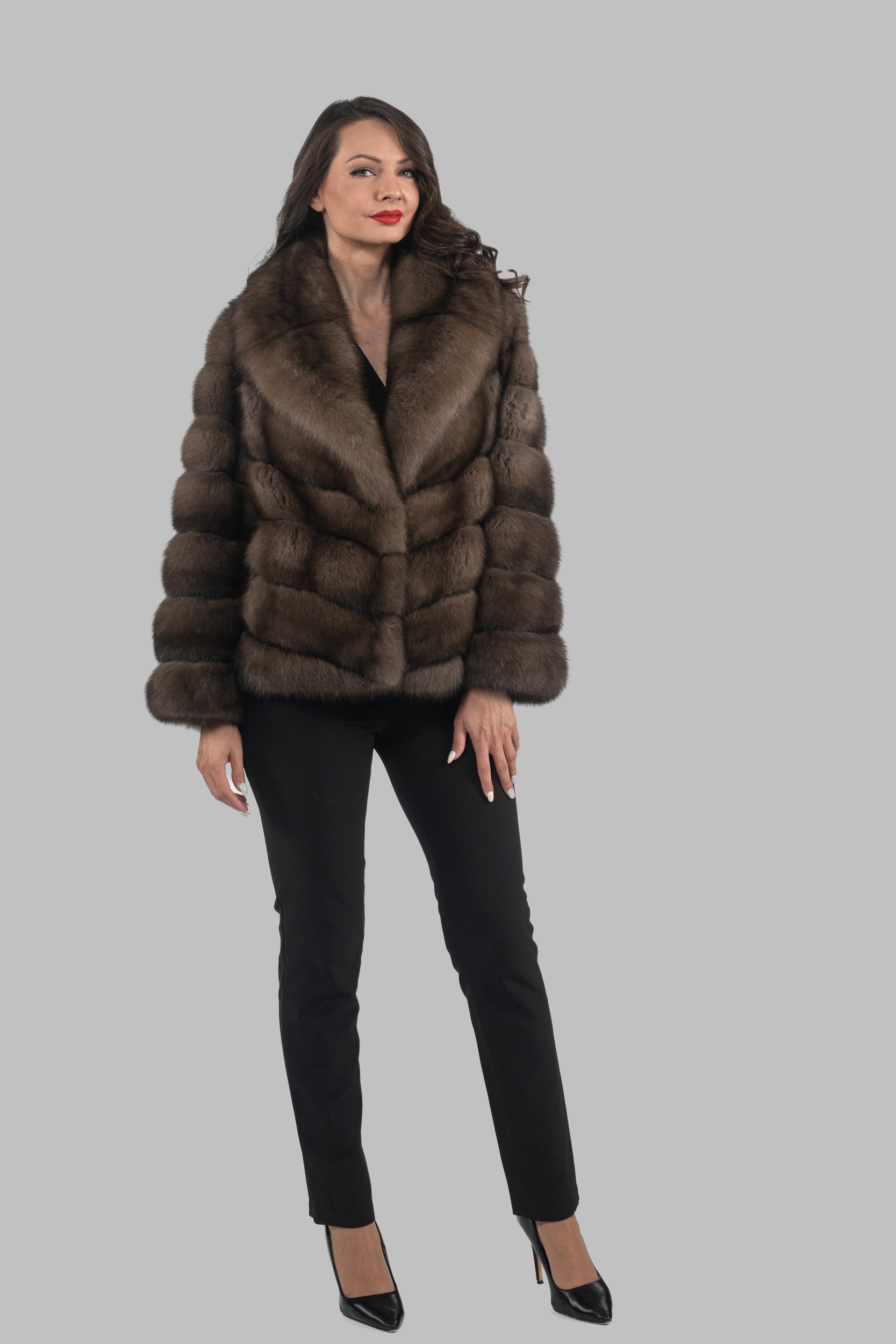 Titanium Russian Sable Jacket with Full Skin Notch Collar V/K13C528C17