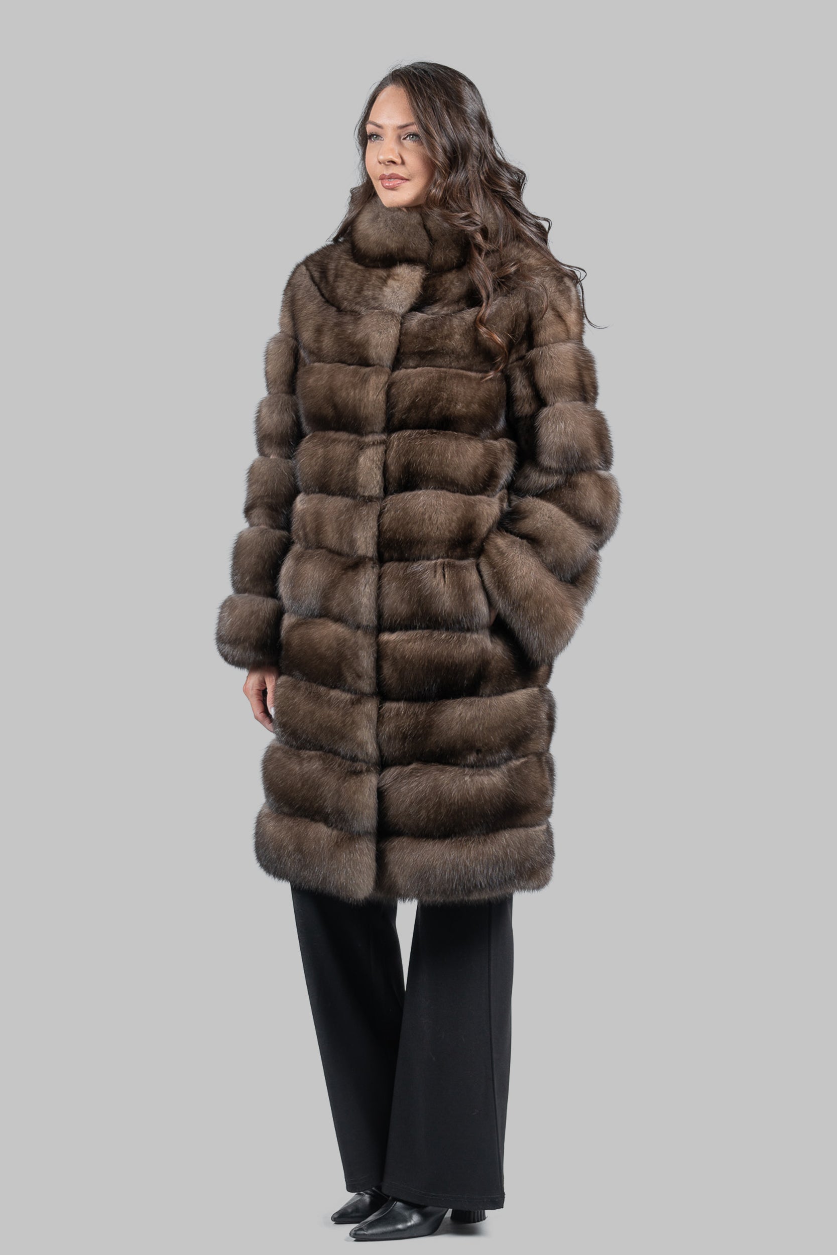 Platino Sable Long Coat with Stand Collar P/K13C530