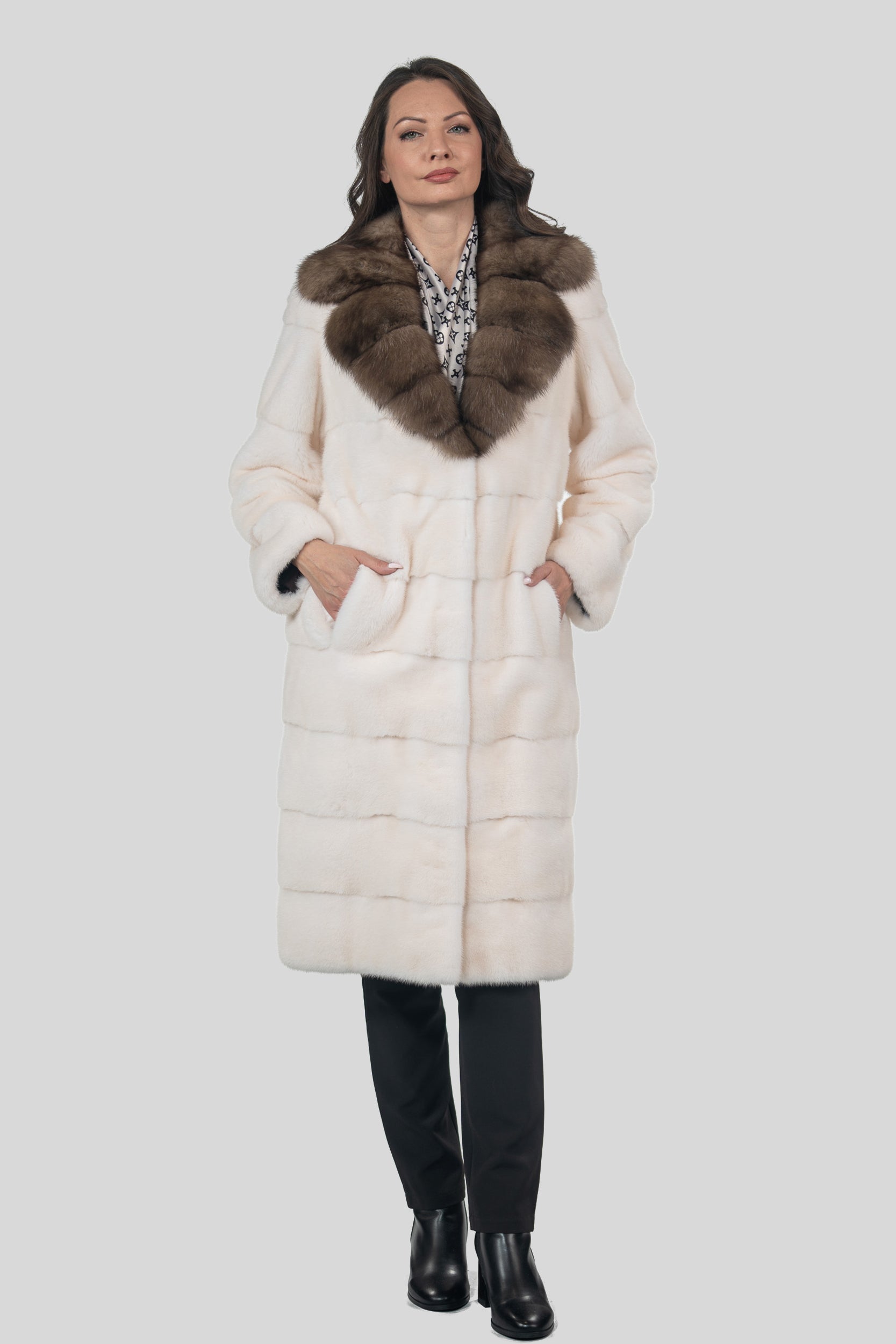 Pearl Mink Half Coat with Russian Sable Notch Collar P/K13c530s20