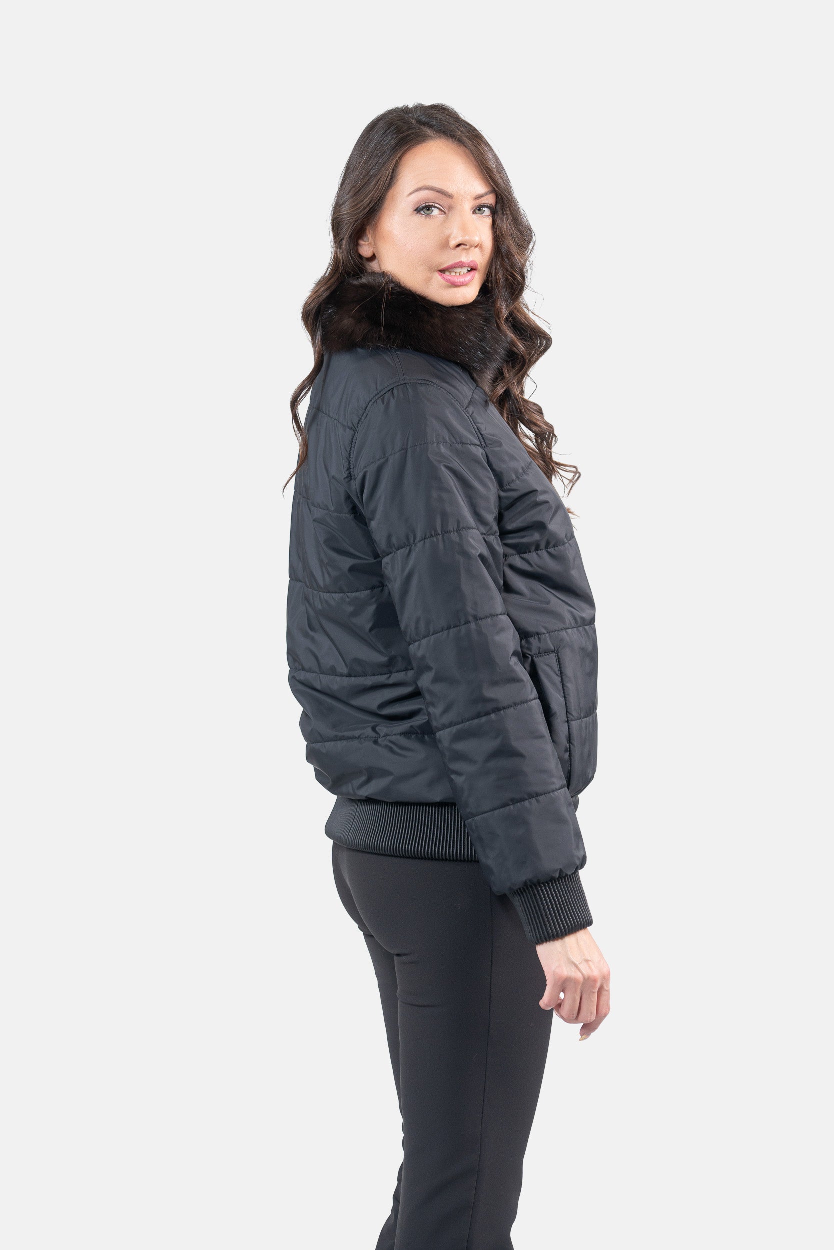 Reversible Dark Russian Sable Bomber Jacket with Stand Collar P/K228