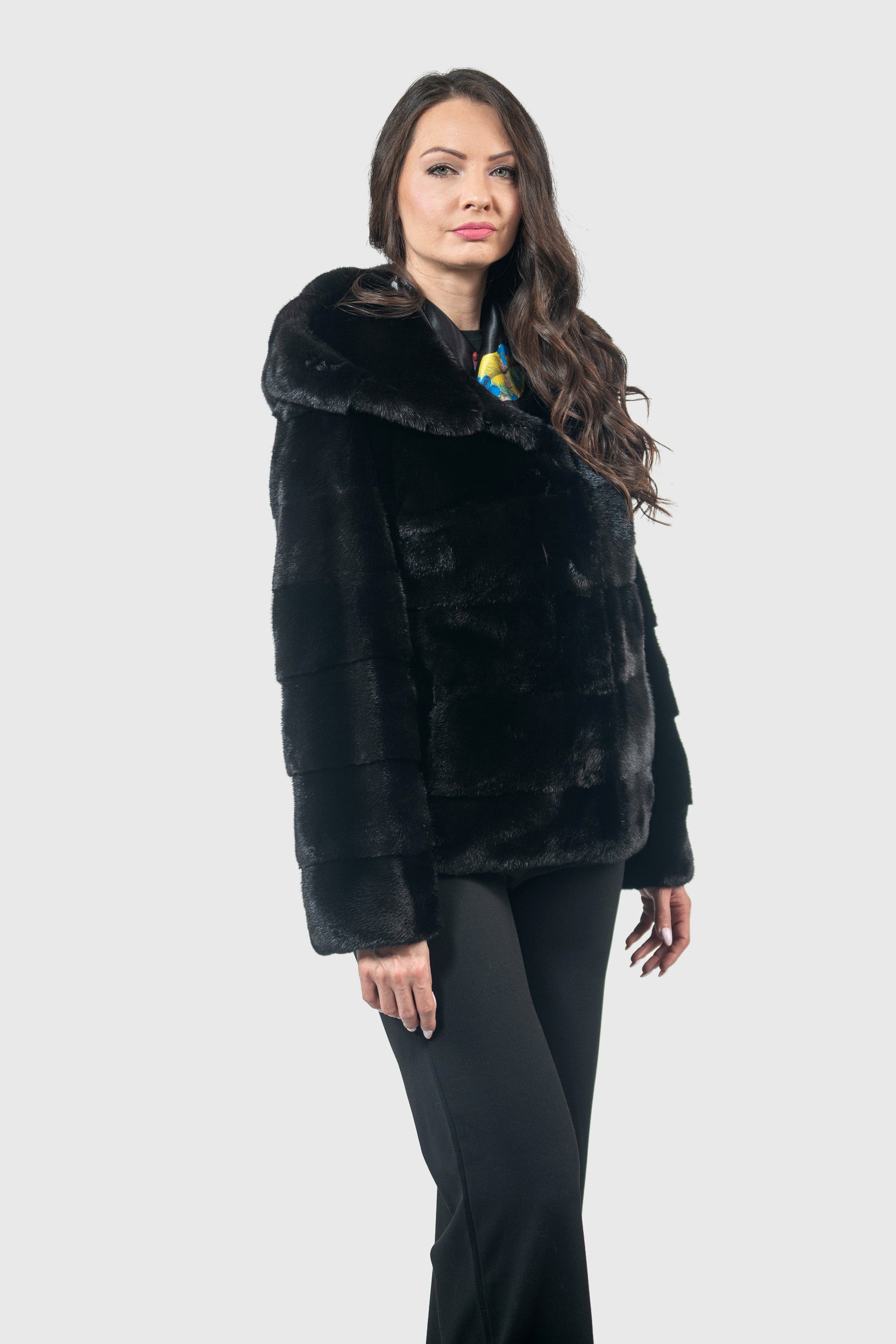 Black Mink Jacket with Attached Hood P/K13C543H