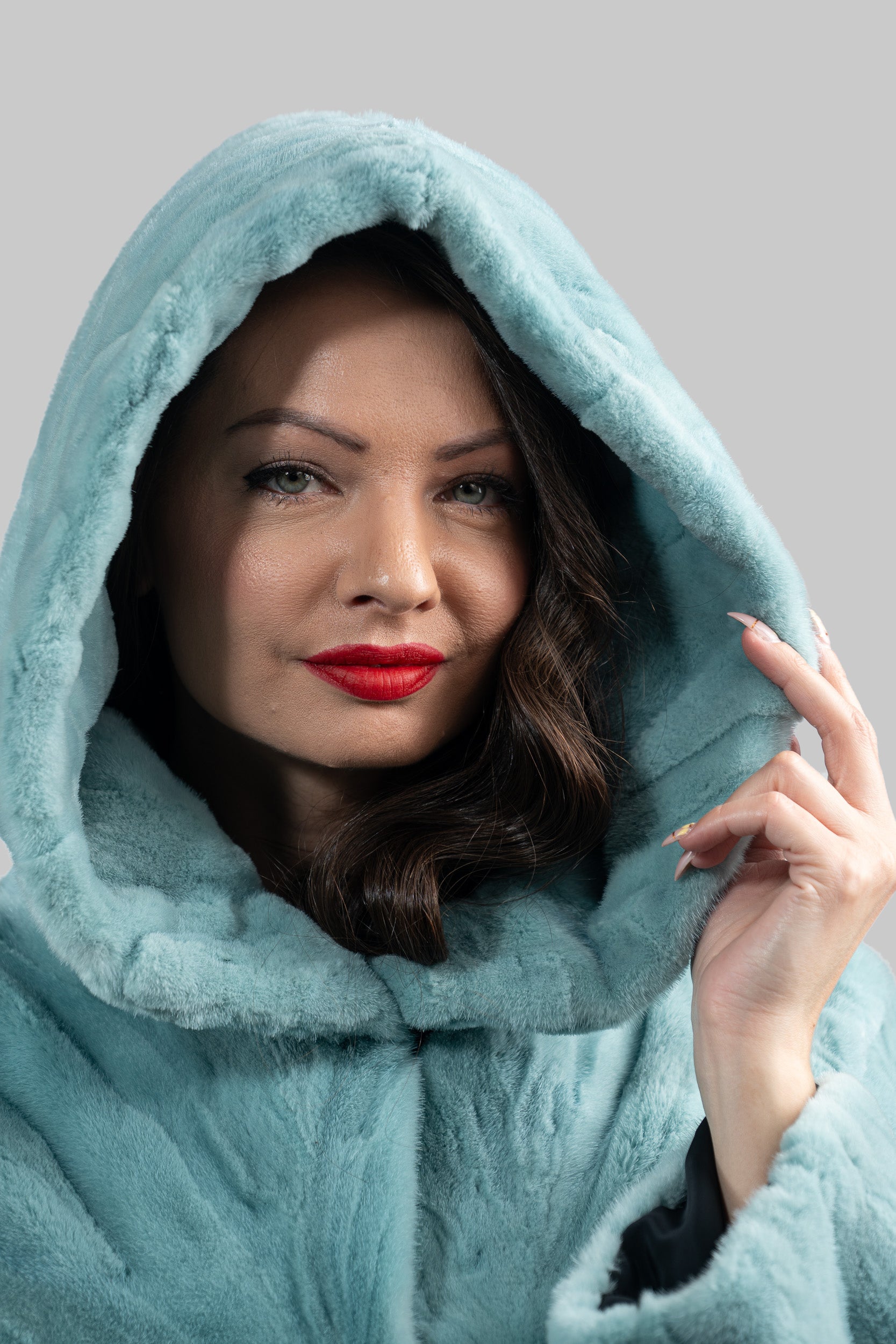 Mint Mink Pieced Hooded Jacket 13C543