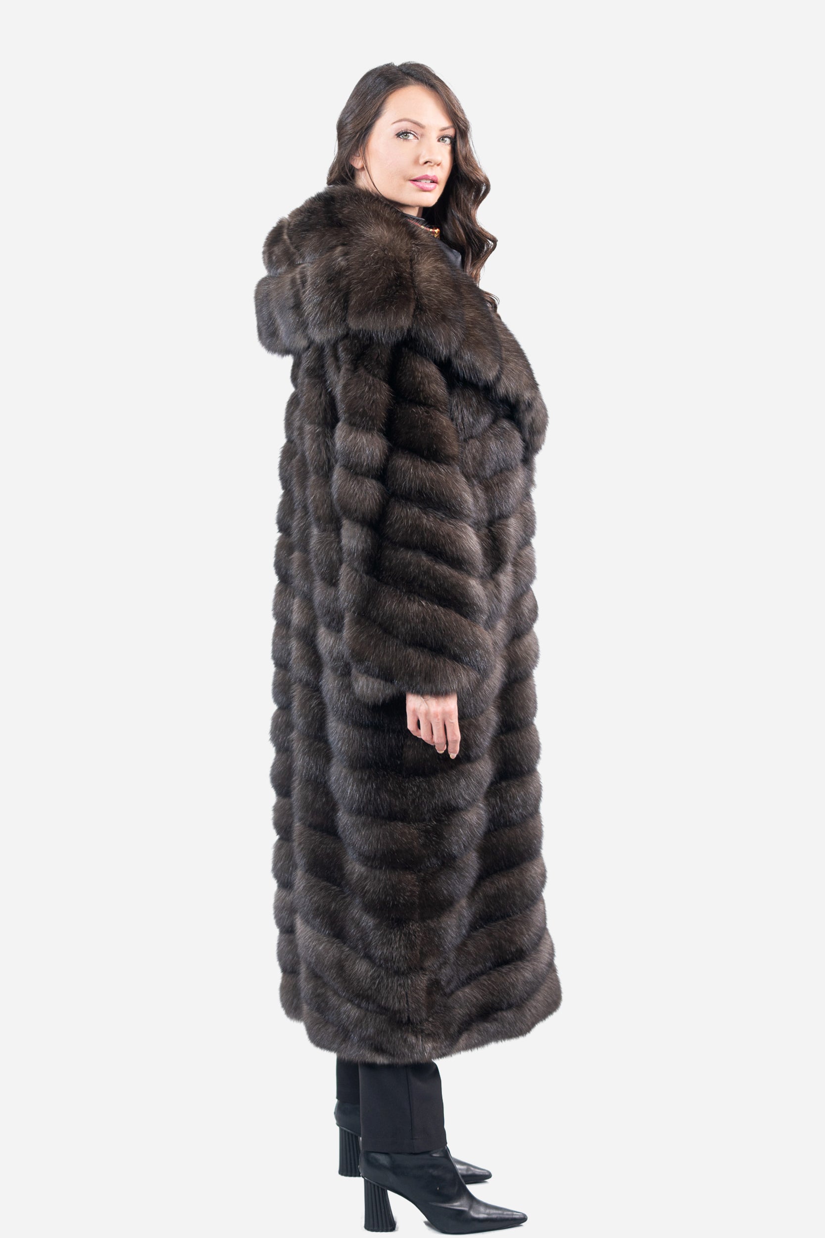 Dark Russian Sable Coat with Hood A/K13C540