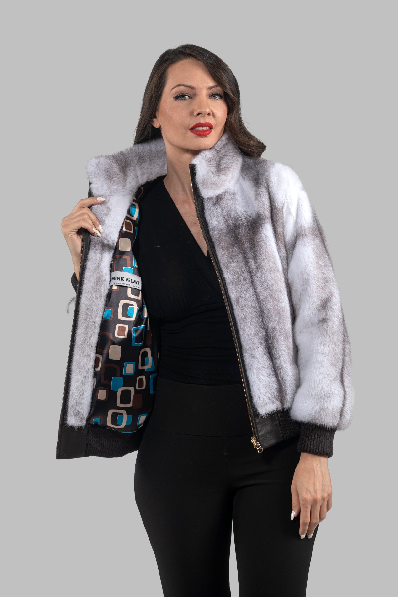 Silver Cross Mink Bomber Jacket with Stand Collar L/O13C224