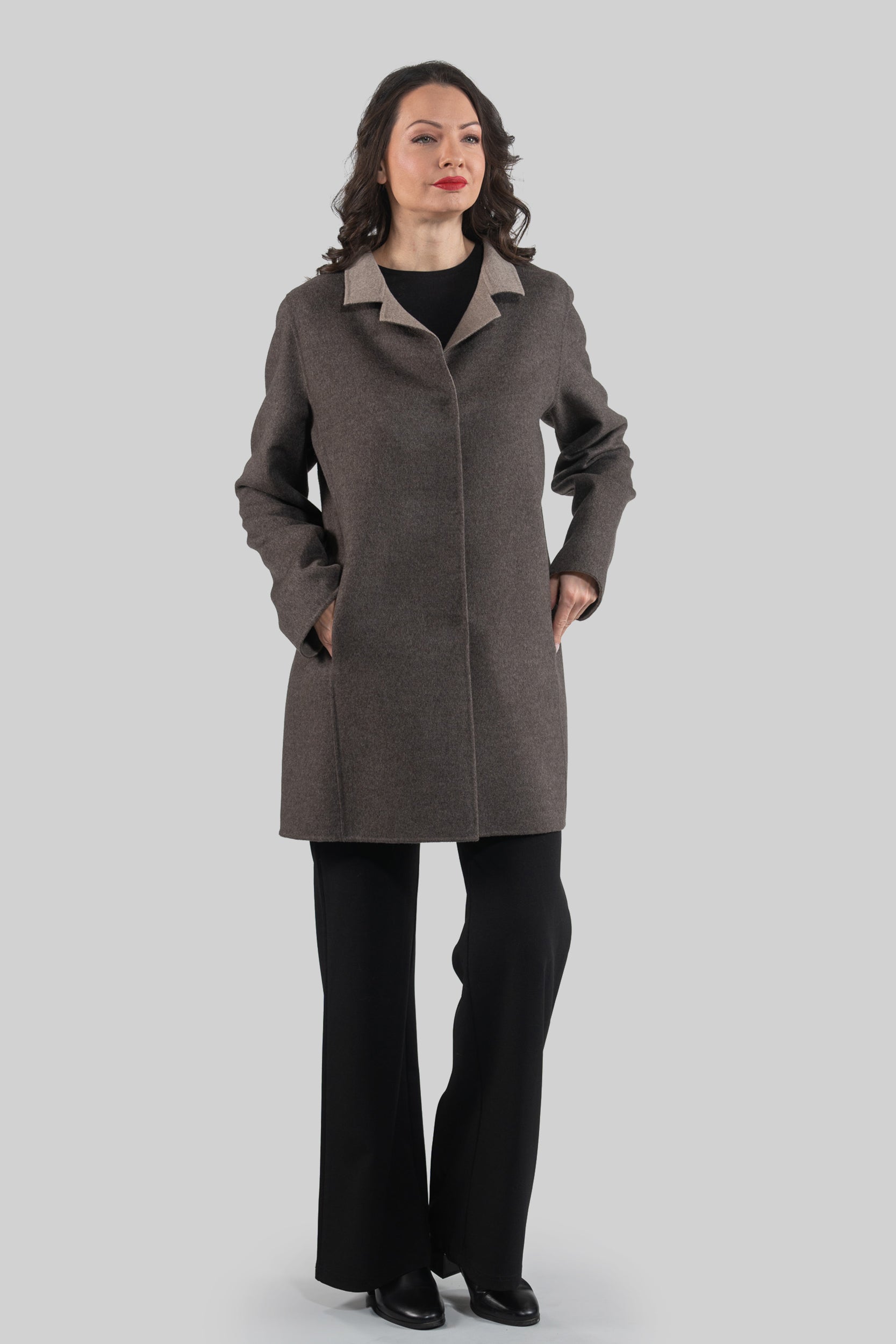 Grey Brown Cashmere Half Coat 17C8003