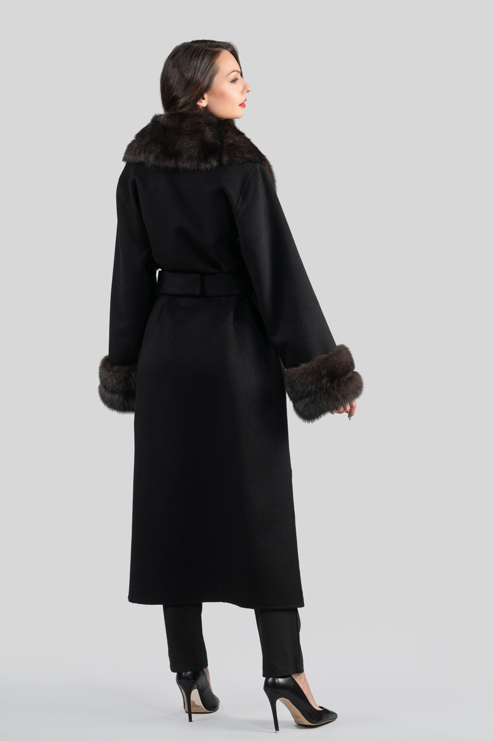 Black Cashmere Coat with Russian Sable Shawl Collar 20C8070