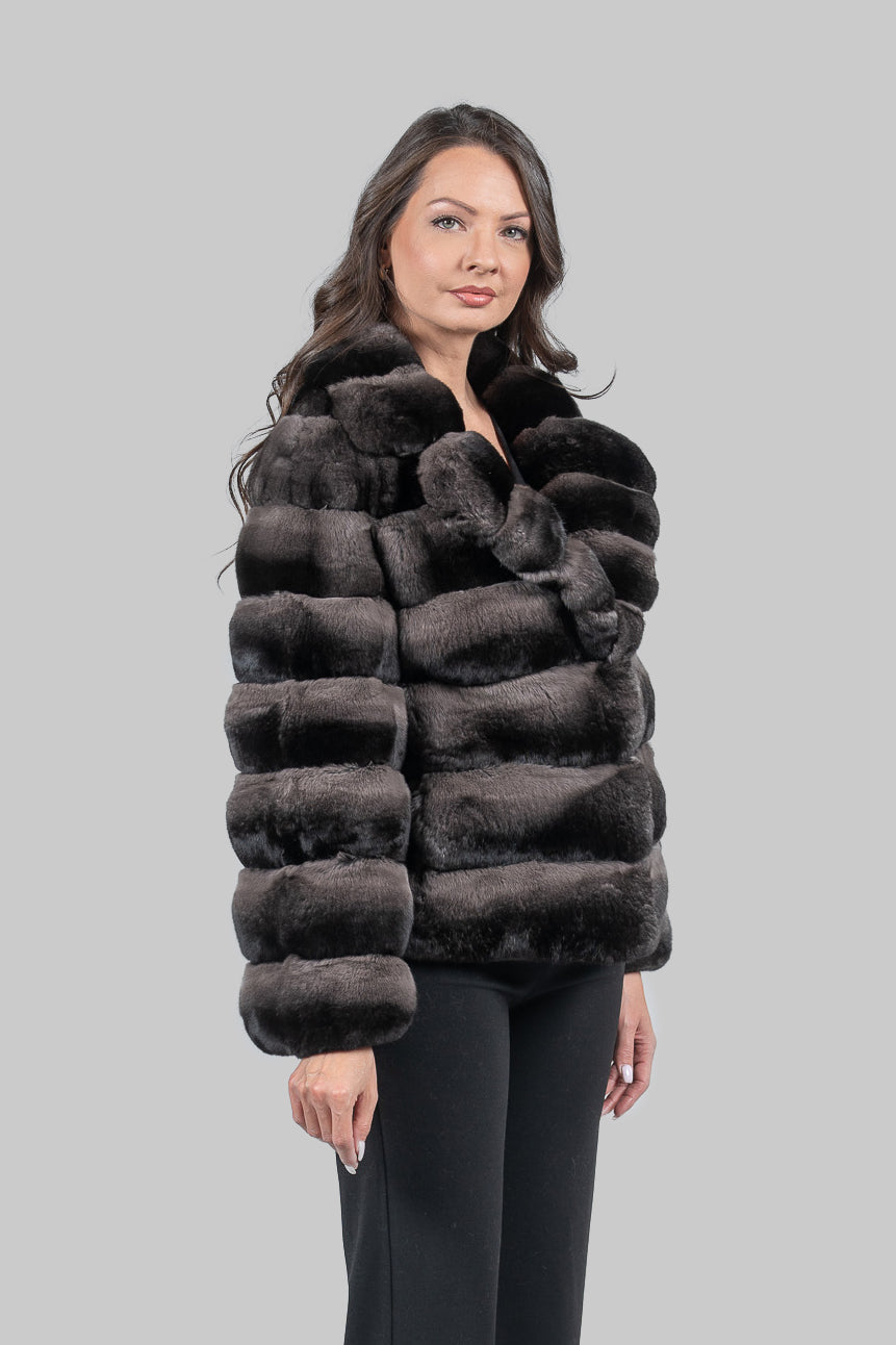 Smokey Chinchilla Jacket with Notch Collar P/K13C528S20