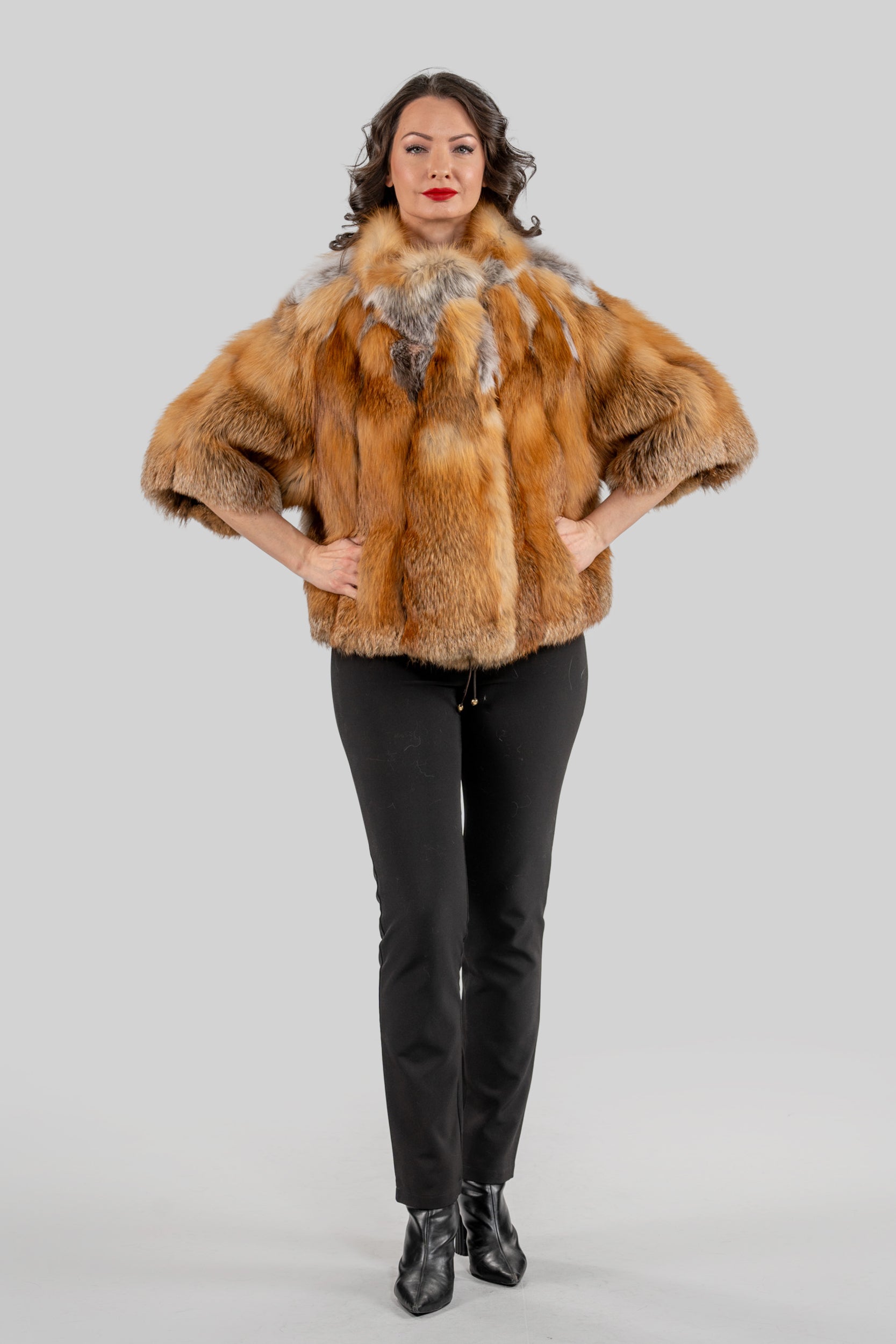 Natural Fox Fur Jacket with Stand Collar 13C139