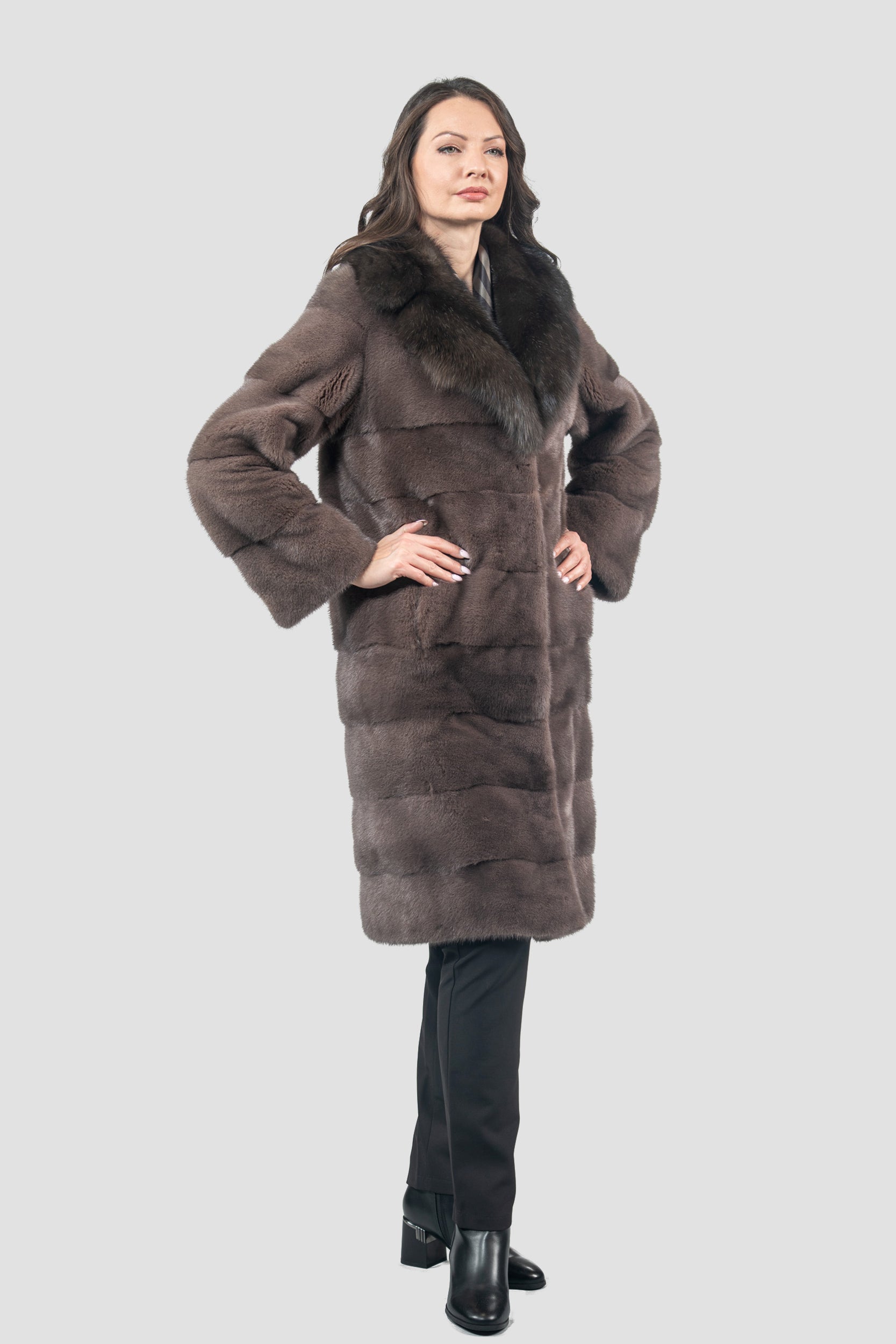Wood Mink Half Coat with Russian Sable Notch Collar P/K13c530s20