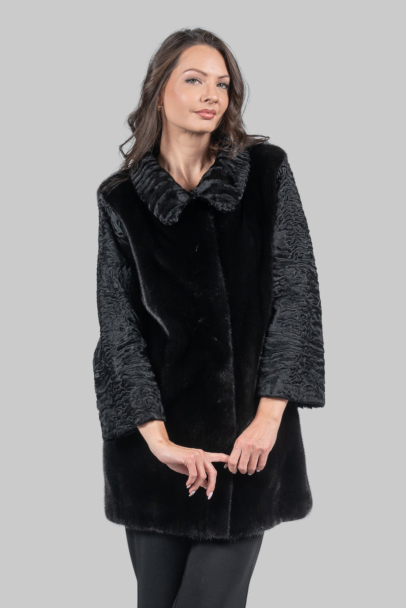 Blackglama Mink Jacket with Swakara Sleeves and Platter Collar S/S18M7000