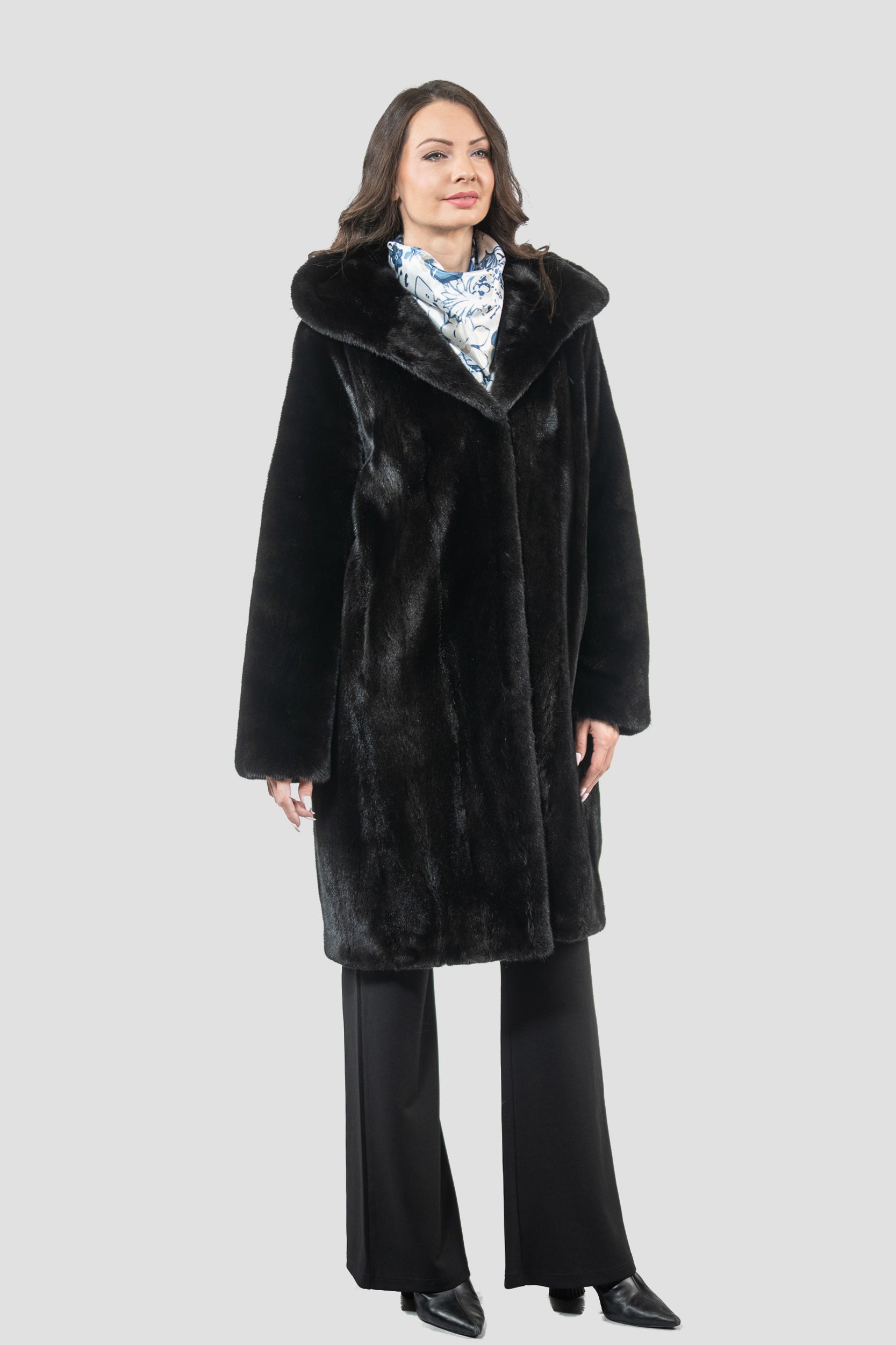 Blackgalama Mink Hooded Half Coat L/O13C561