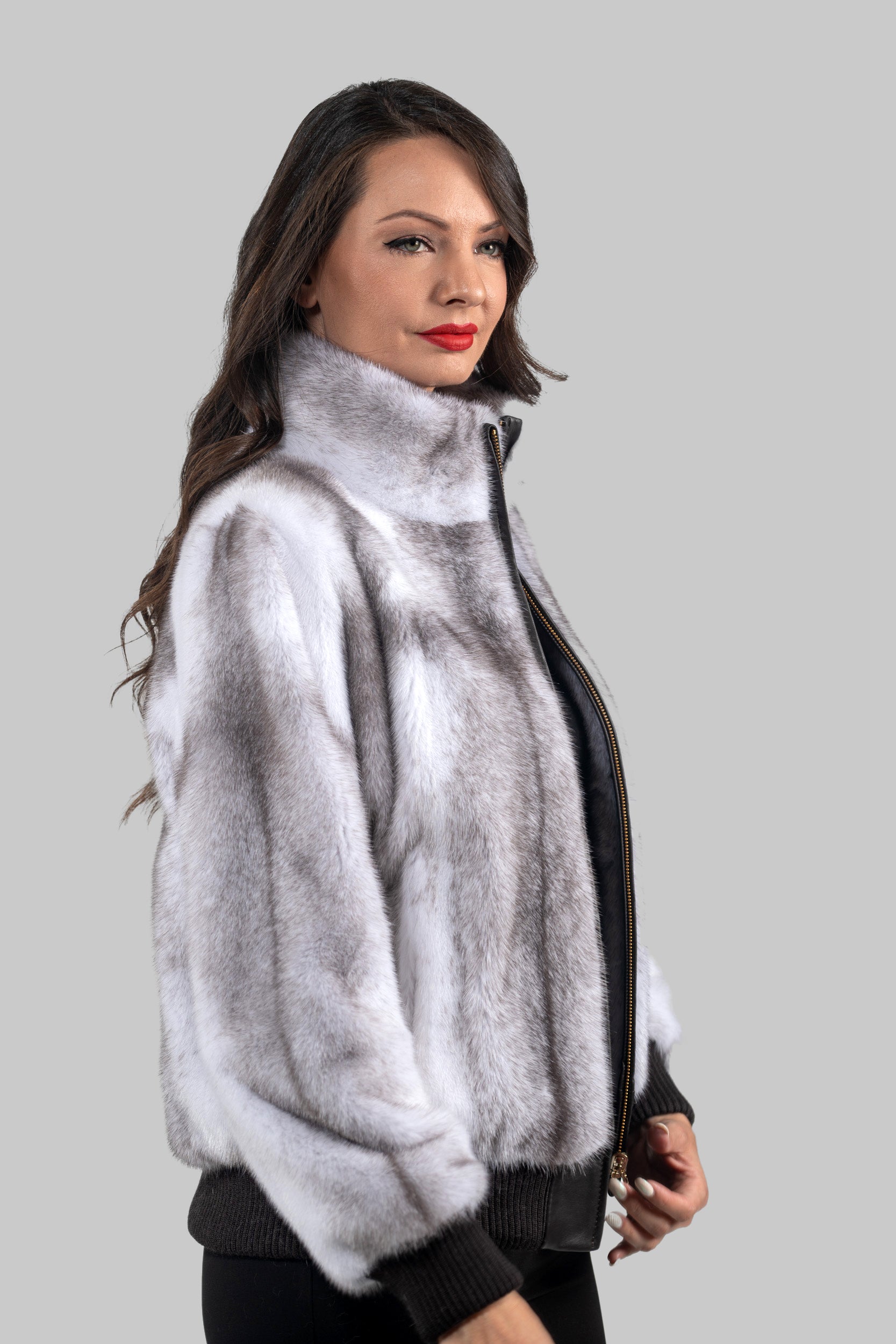 Silver Cross Mink Bomber Jacket with Stand Collar L/O13C224