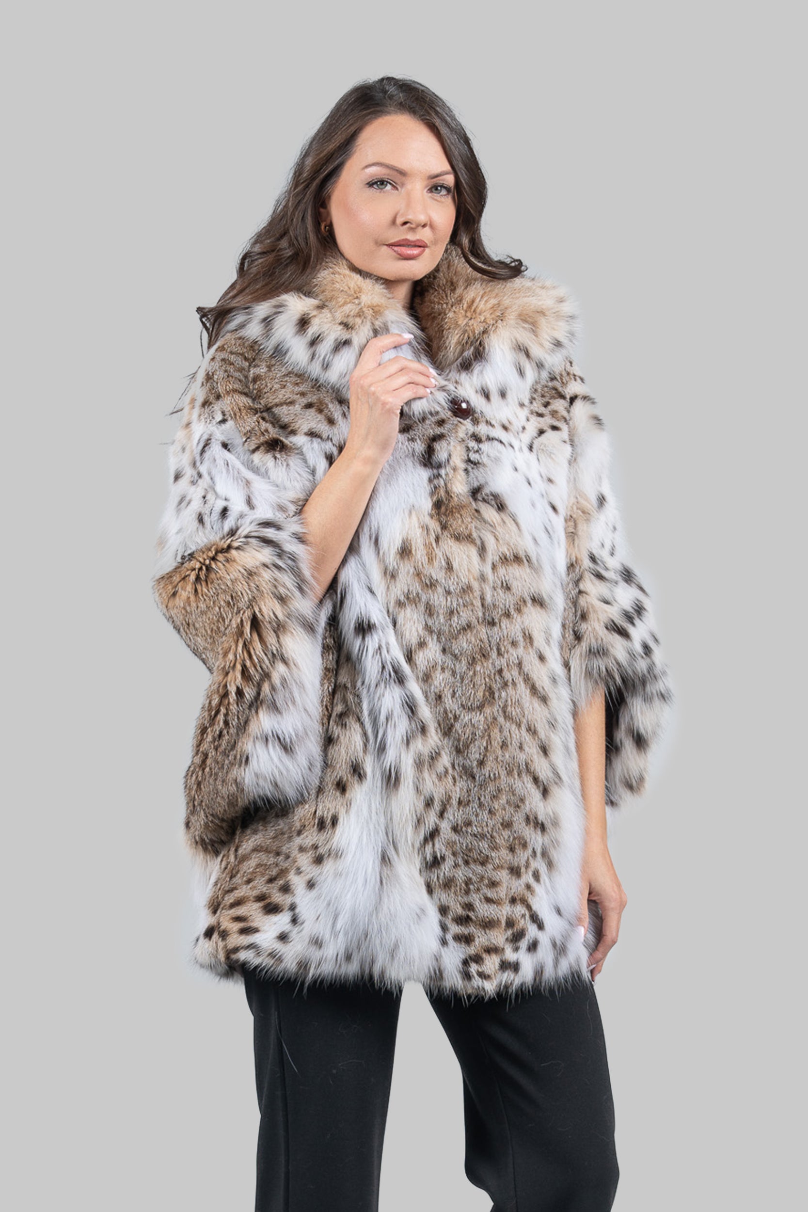 White Bobcat Hooded Cape 13C949H