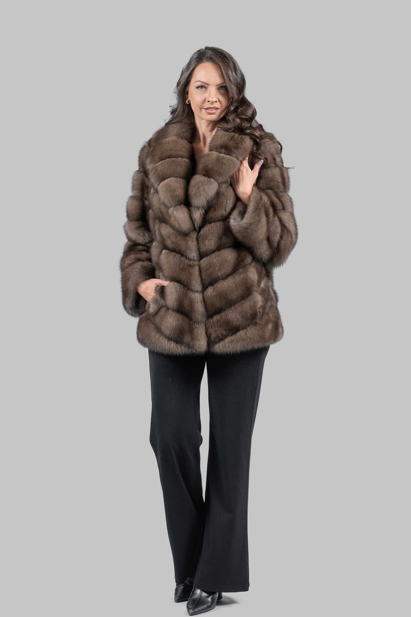 Platino Russian Sable Jacket with Shawl Collar V/K13C528C17