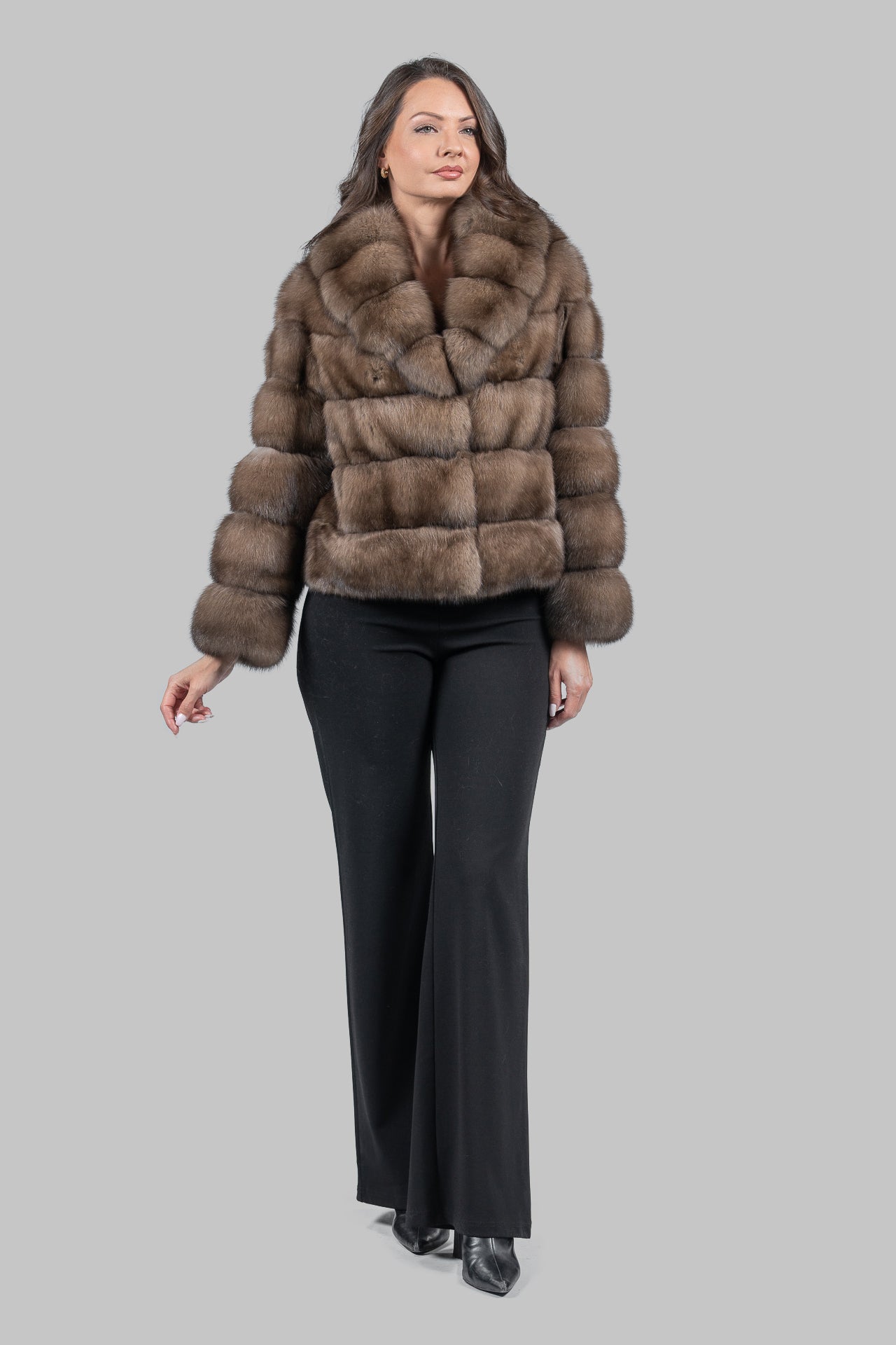 Graphite Russian Sable Jacket with Shawl Collar P/K13C528gC17