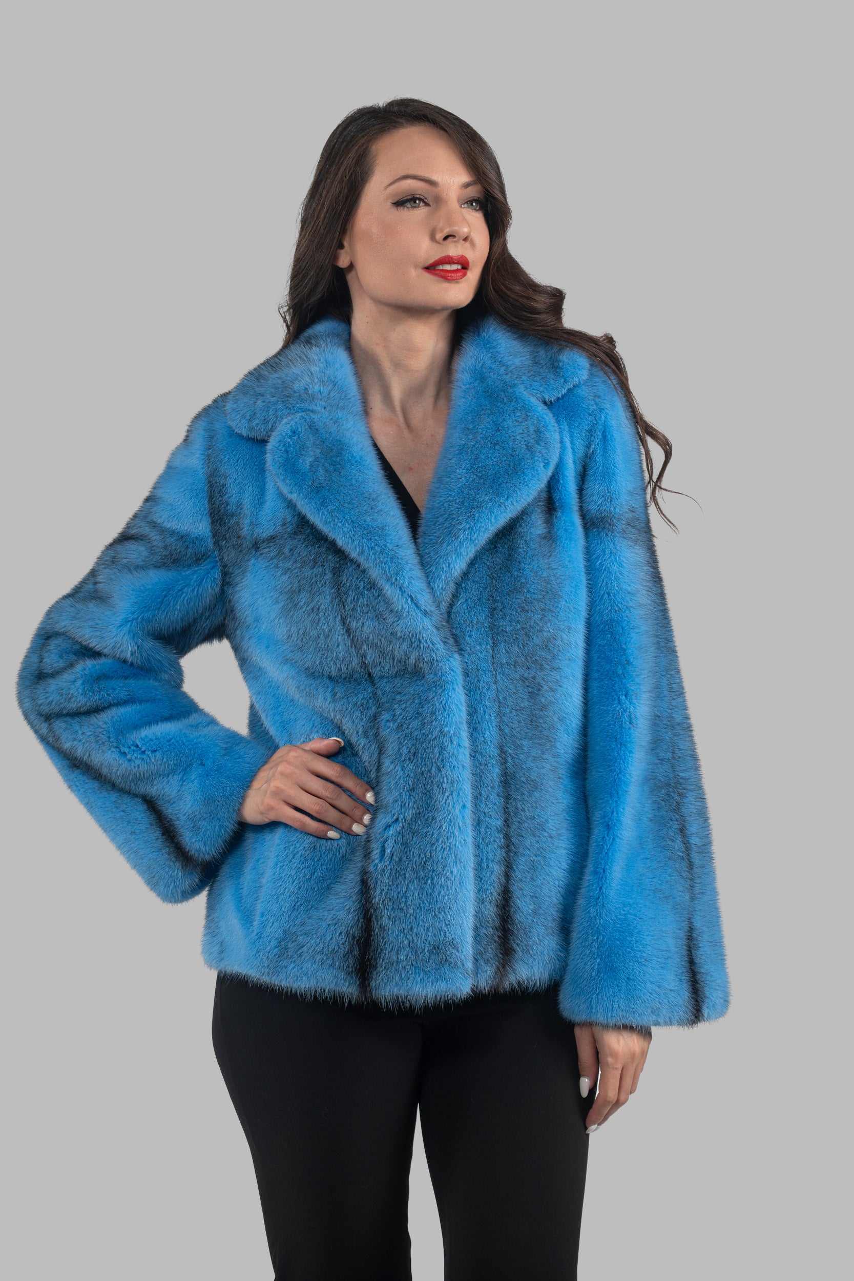 Blue Sky Cross Mink Jacket with Notch Collar L/O13C528S20