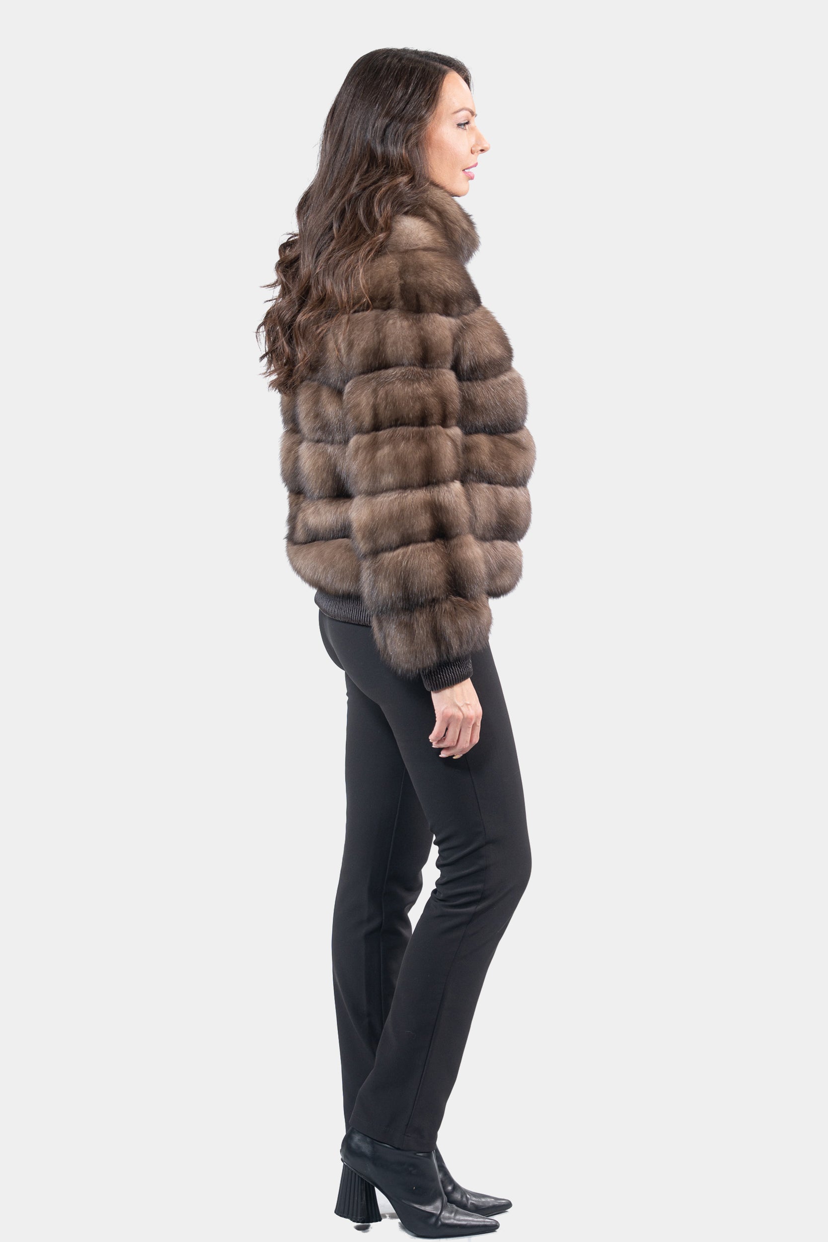 Reversible Titanium Russian Sable Bomber Jacket with Stand Collar P/K228