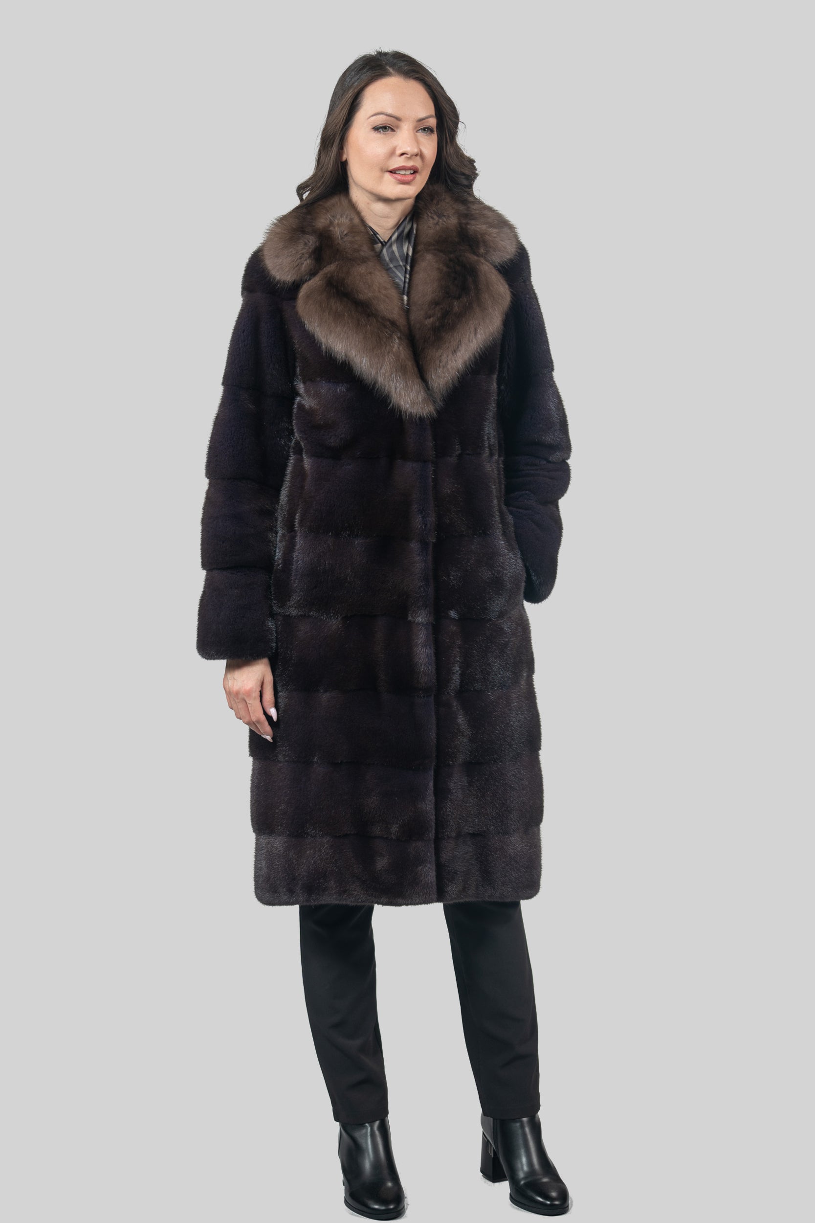 Aubergine Mink Half Coat with Russian Sable Notch Collar P/K13c530s20