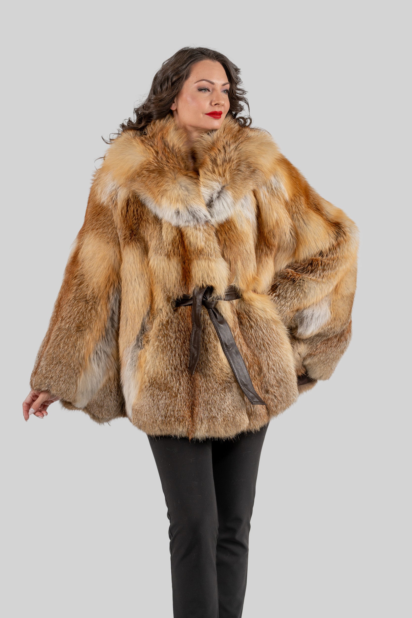 Natural Fox Hooded Half Coat 13C709H