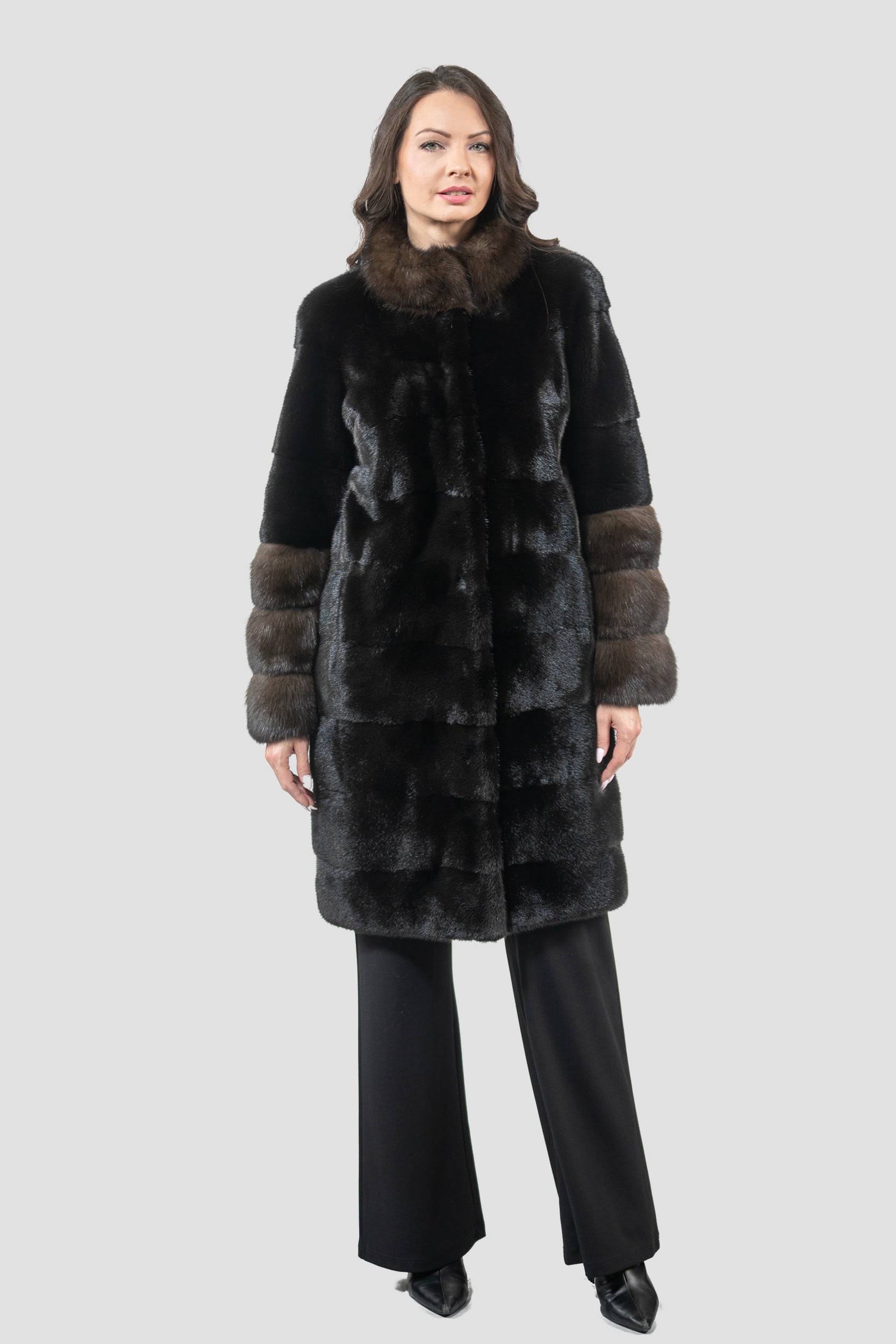 Blackglama Mink Half Coat with Russian Sable Stand Collar P/K16c510
