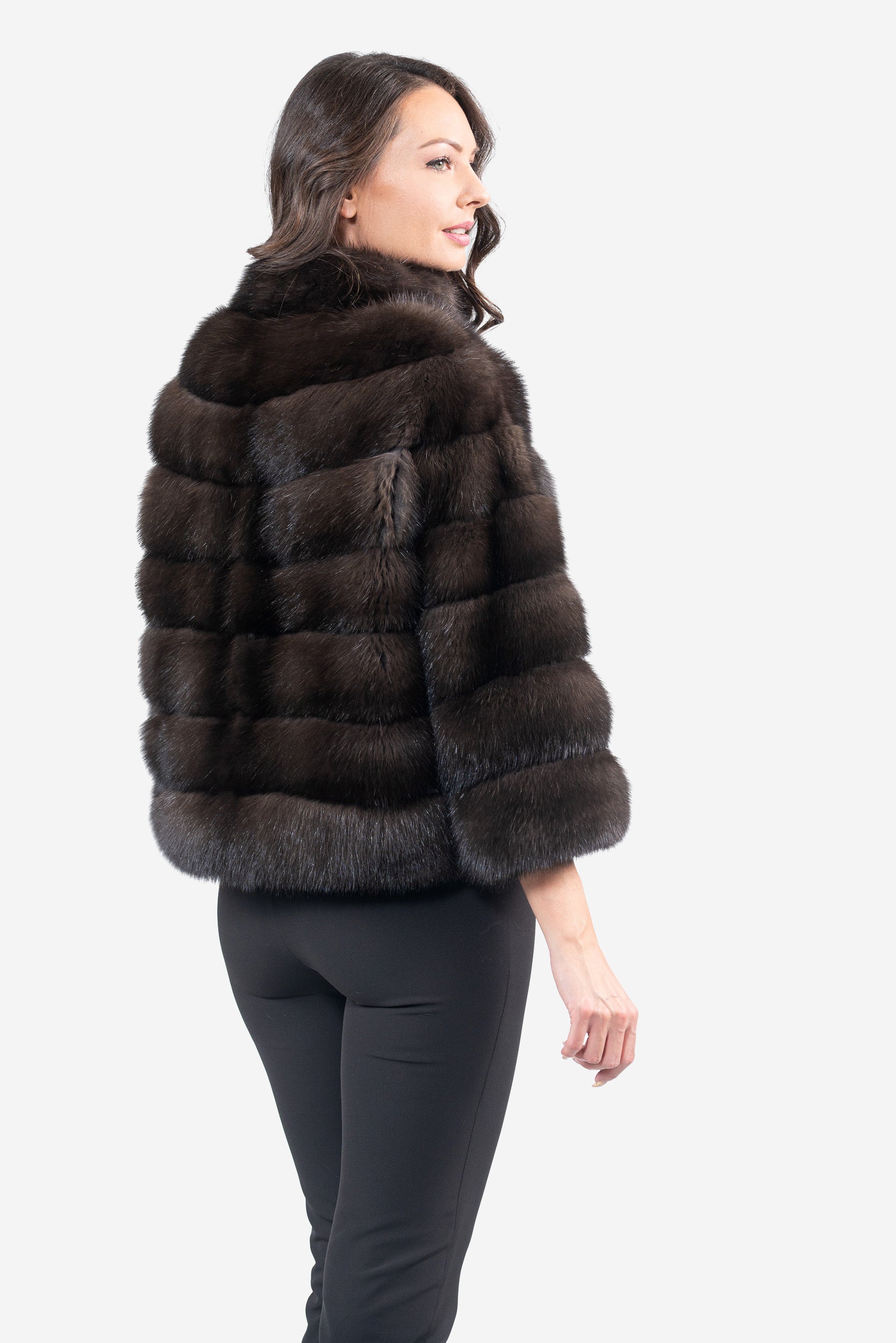 Dark Russian Sable Jacket with Stand Collar P/K16cm643G