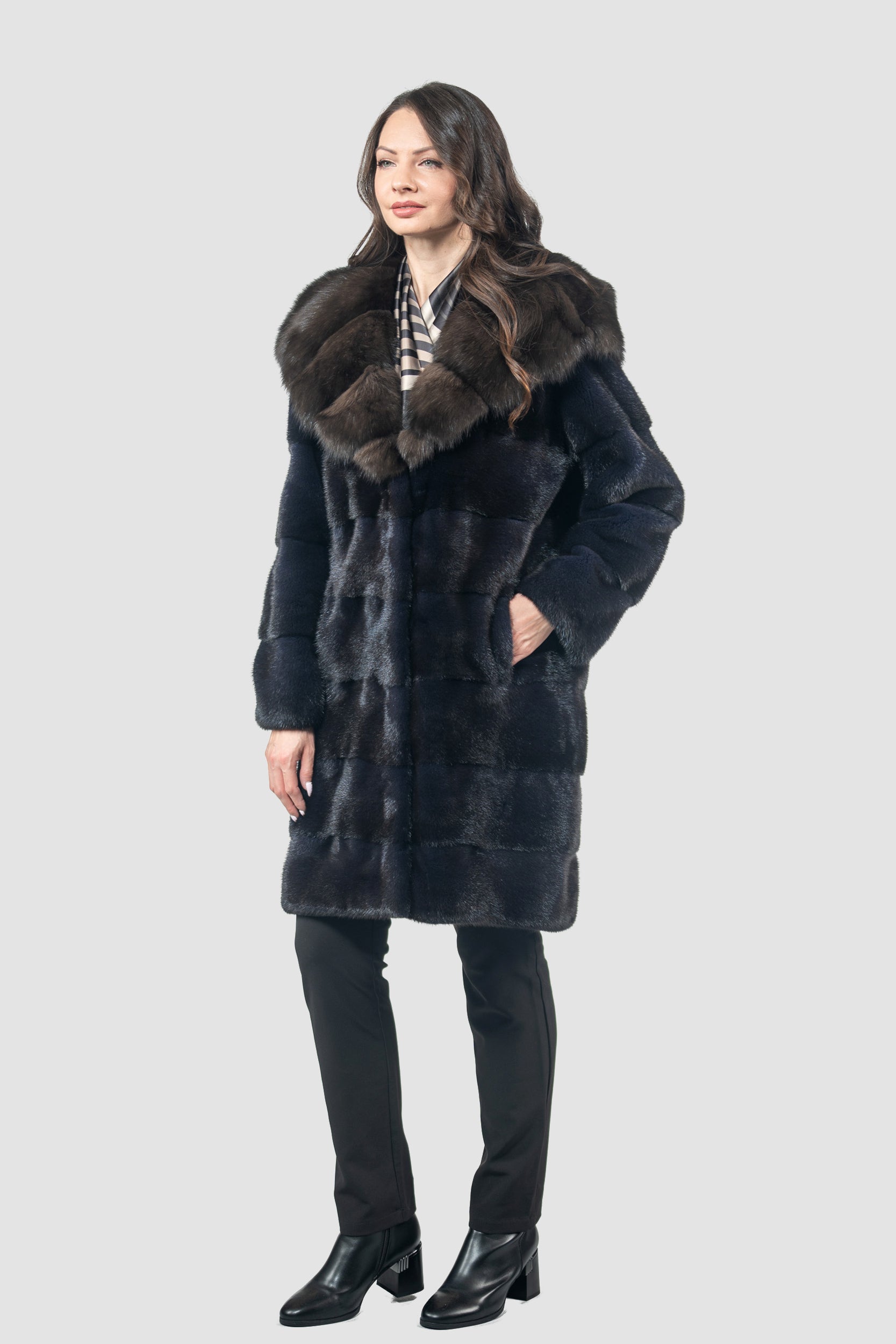 Purple Mink Half Coat with Russian Sable Hood P/K13C540