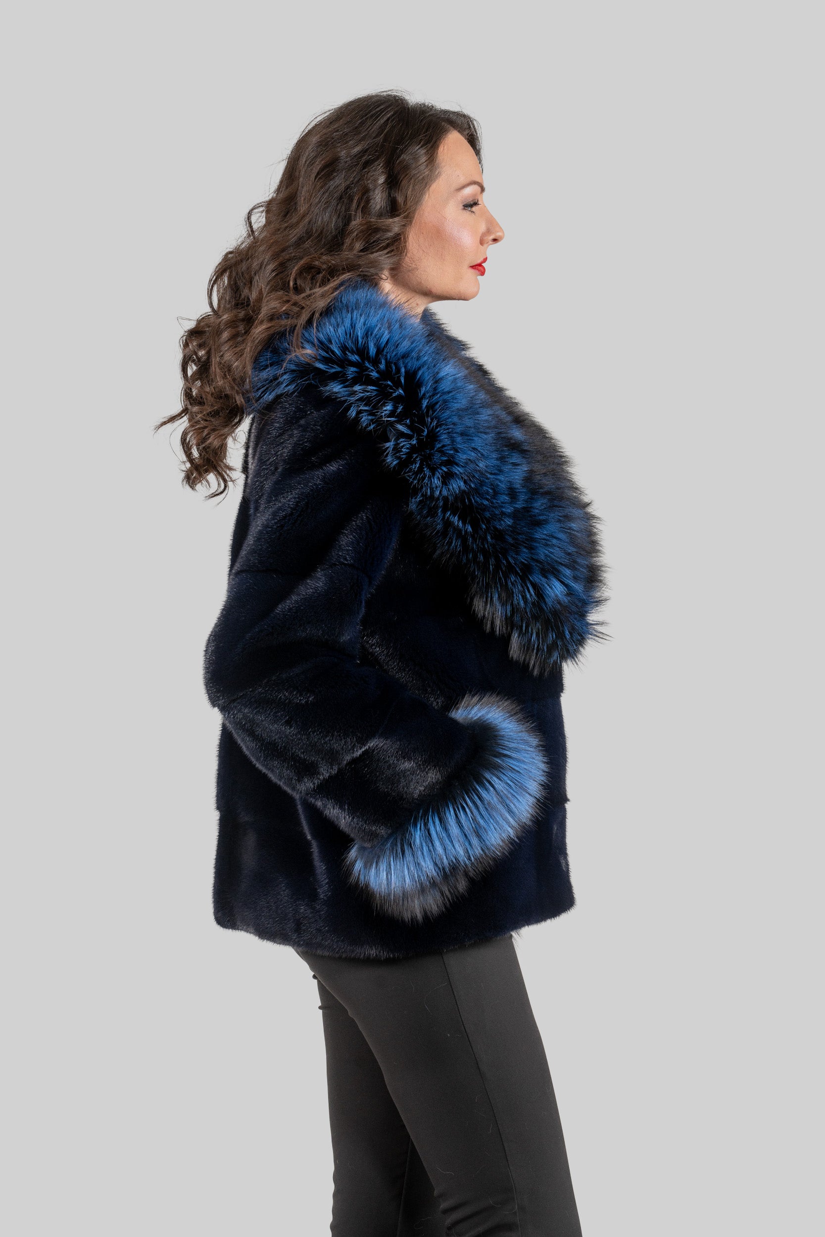 Purple Mink Jacket with Fox Trimmed Shawl Collar P/K13C528C17
