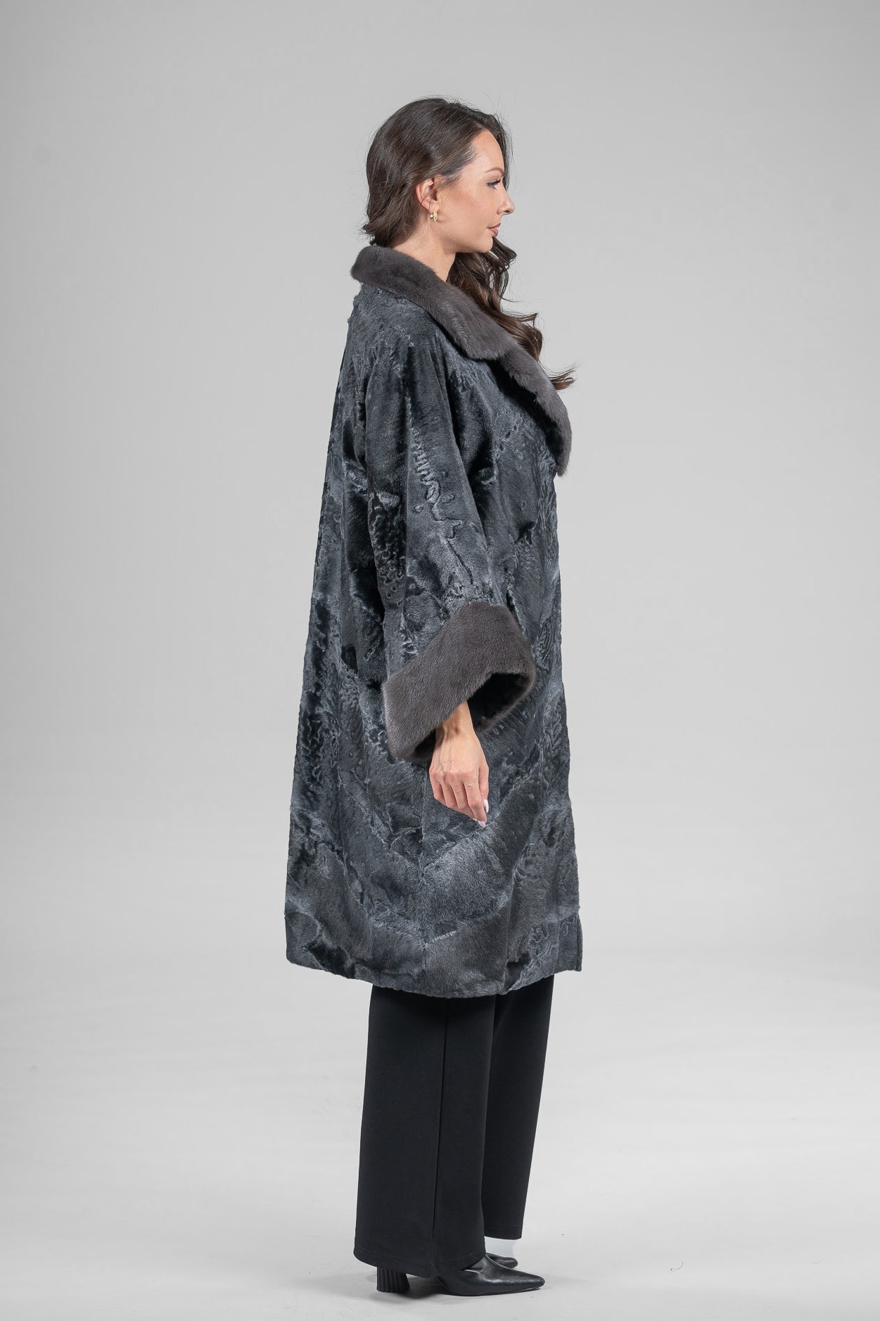 Acciaio Swakara Oversized Half Coat with Titanium Mink Trim A/K13C848gs20v30