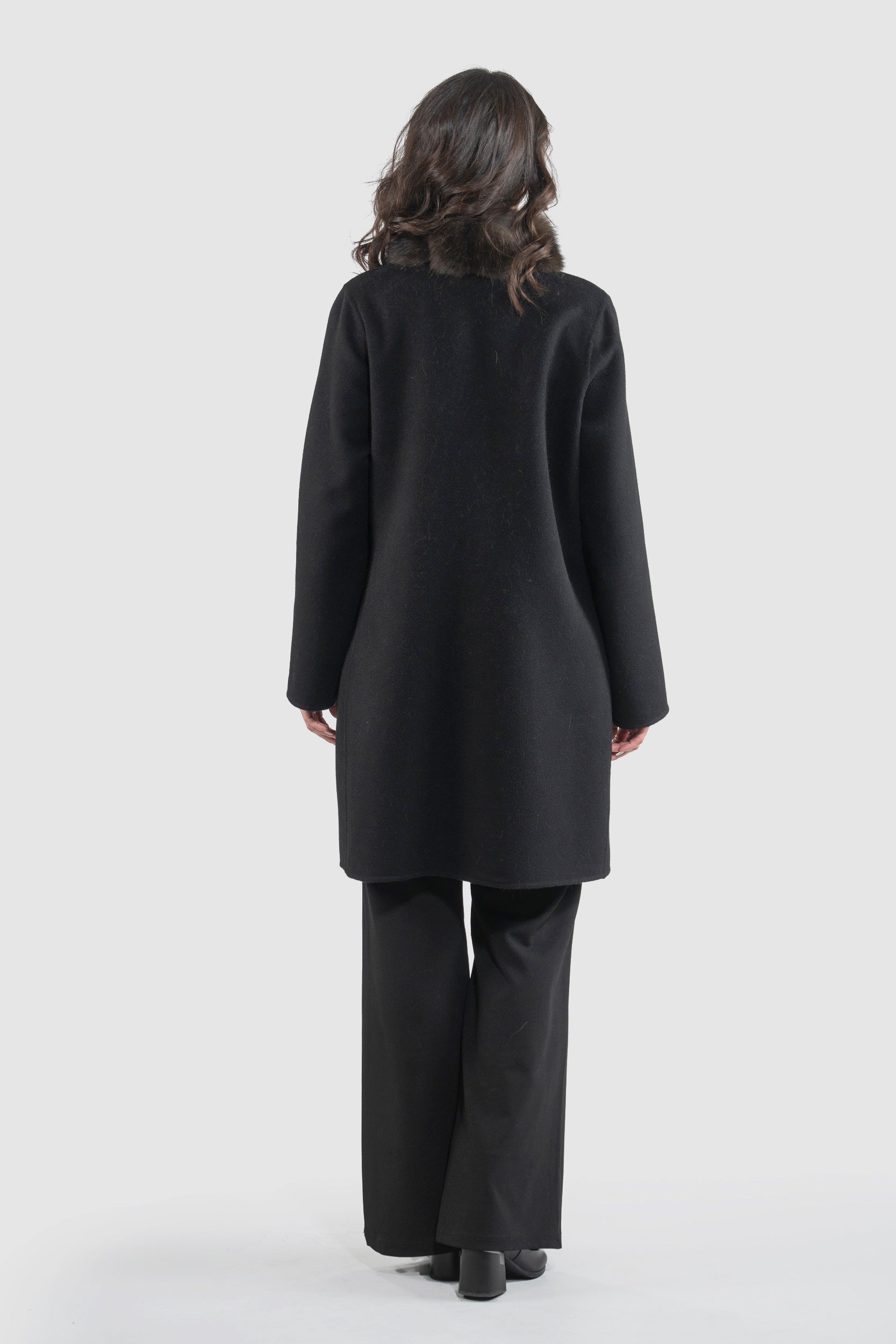 Black Cashmere Half Coat with Russian Sable Trim 21C6080