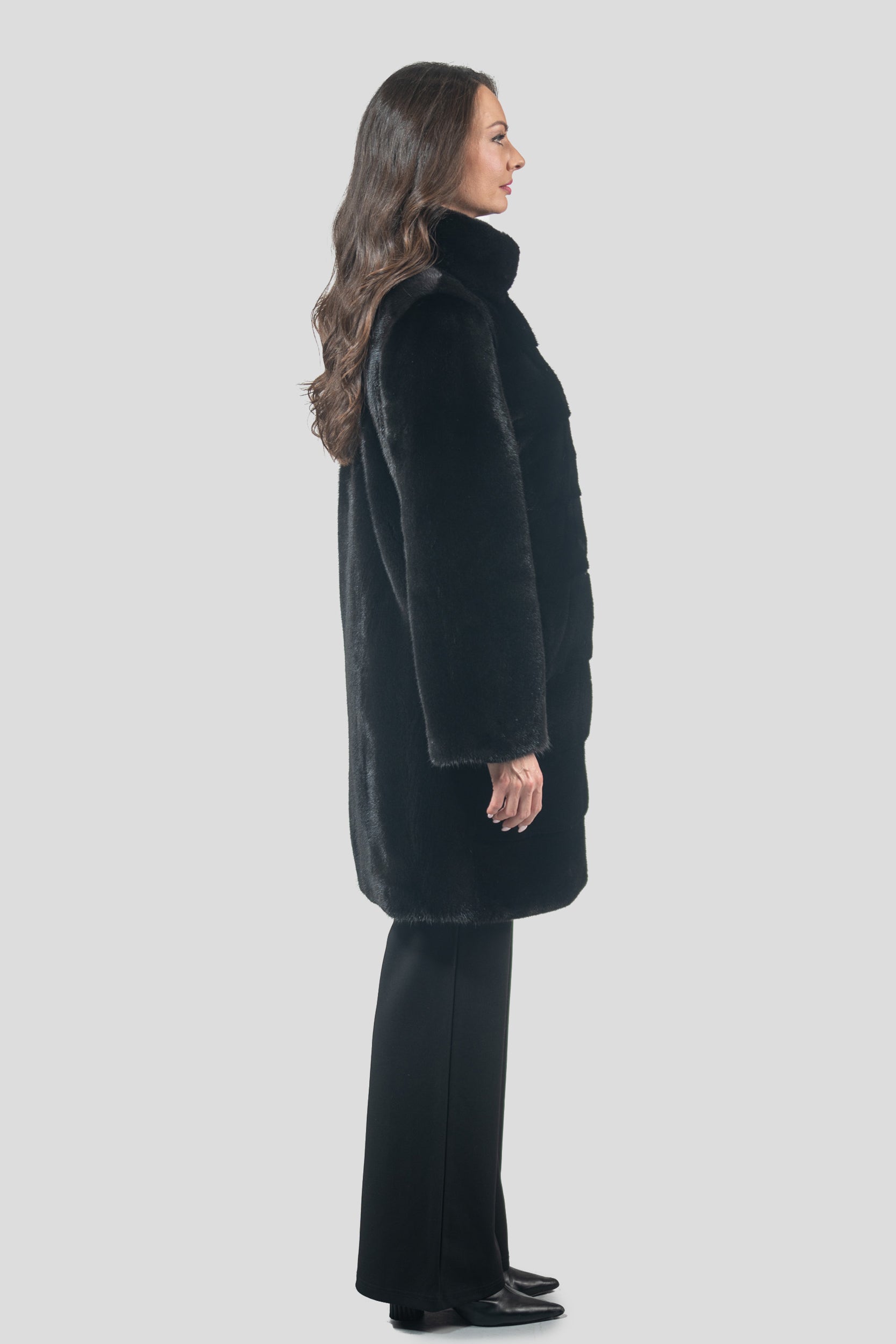 Blackglama Mink Half Coat With Stand Collar & Let Out Back L/O13C350