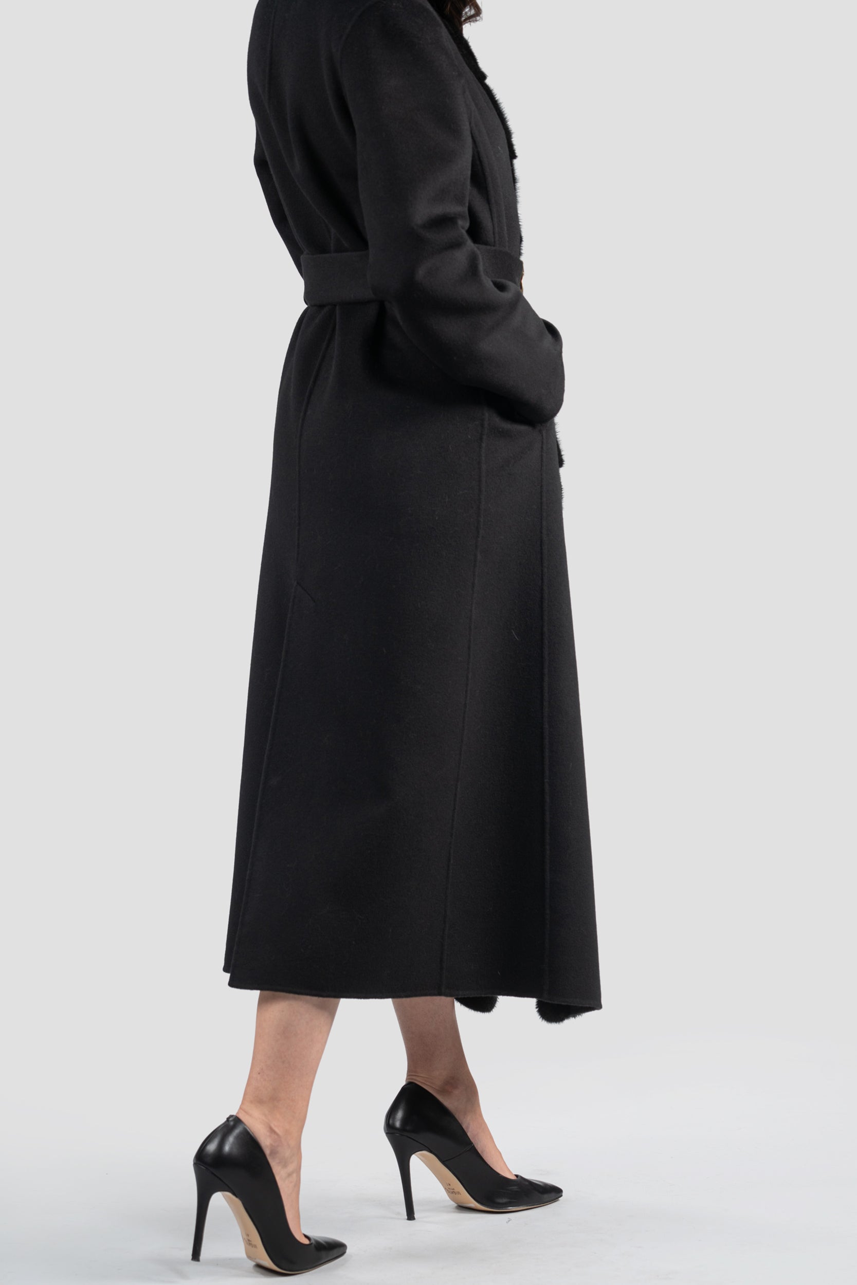 Black Cashmere Coat with Mink Trim 21C6080
