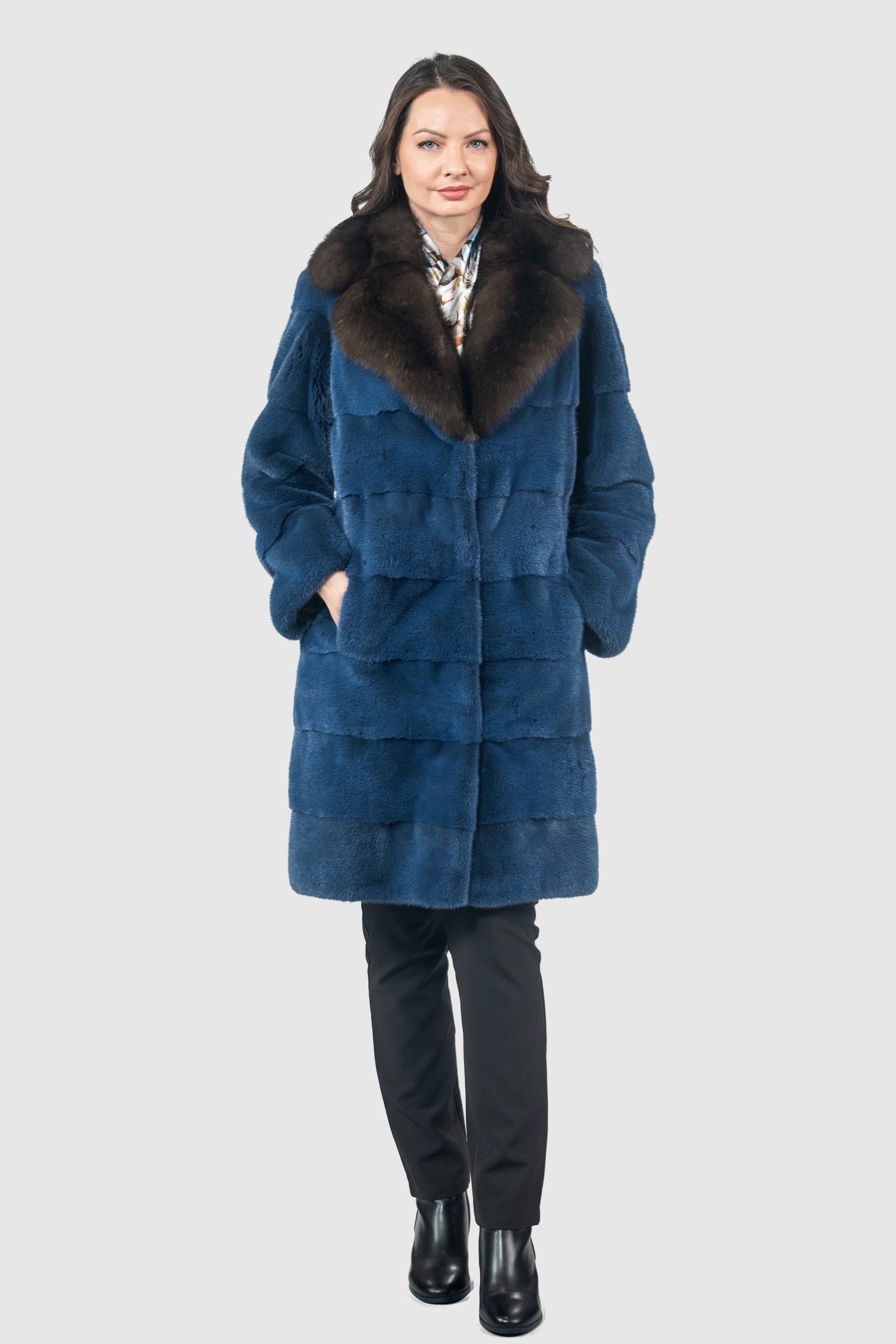 Bluejean Mink Half Coat with Russian Sable Notch Collar P/K13c530s20